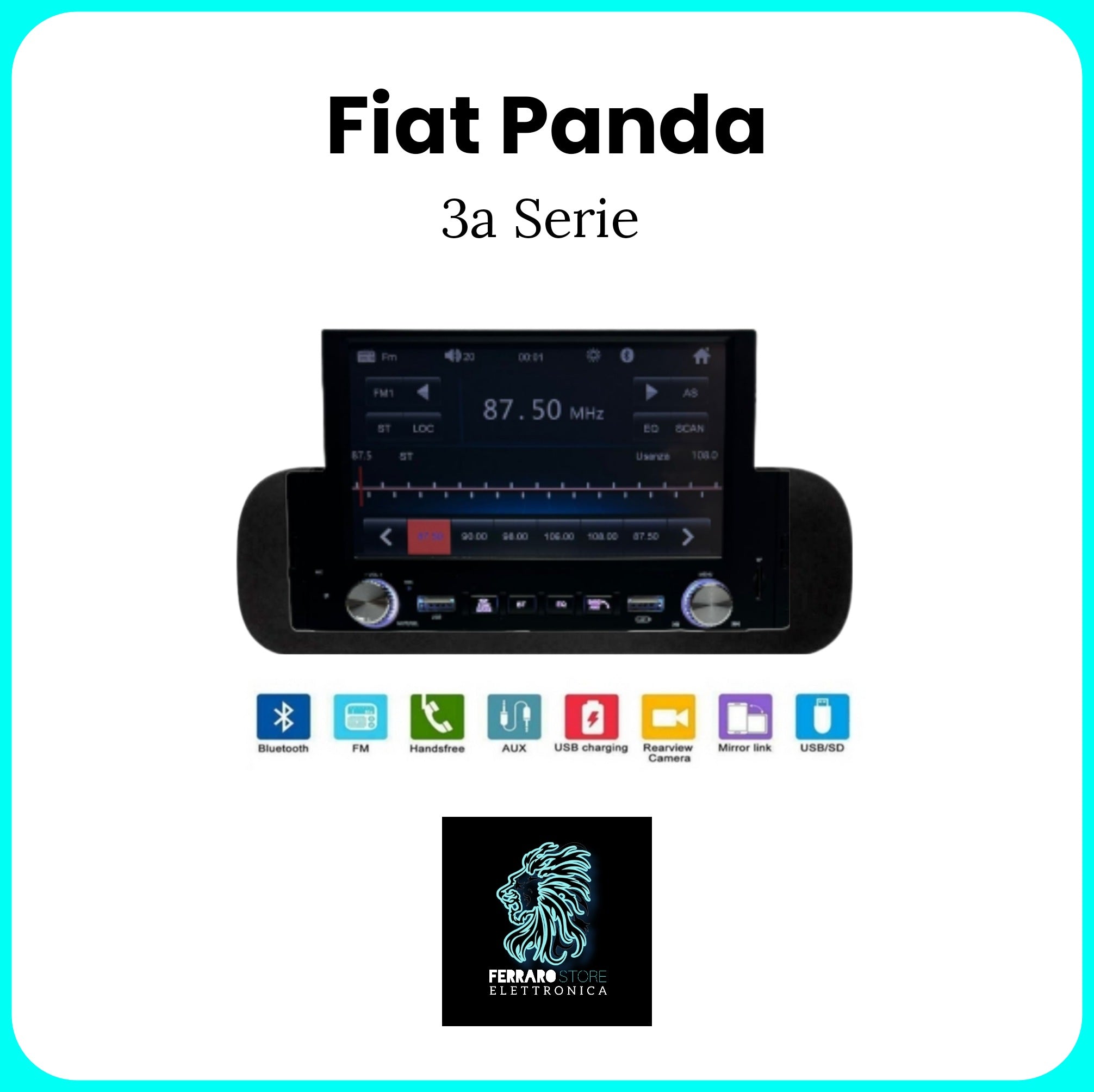 Autoradio per Fiat PANDA 3a [2013-2020] - 1Din 6.2" Pollici, Bluetooth, Radio, Doppia USB,  Mirror Link Android e IOS