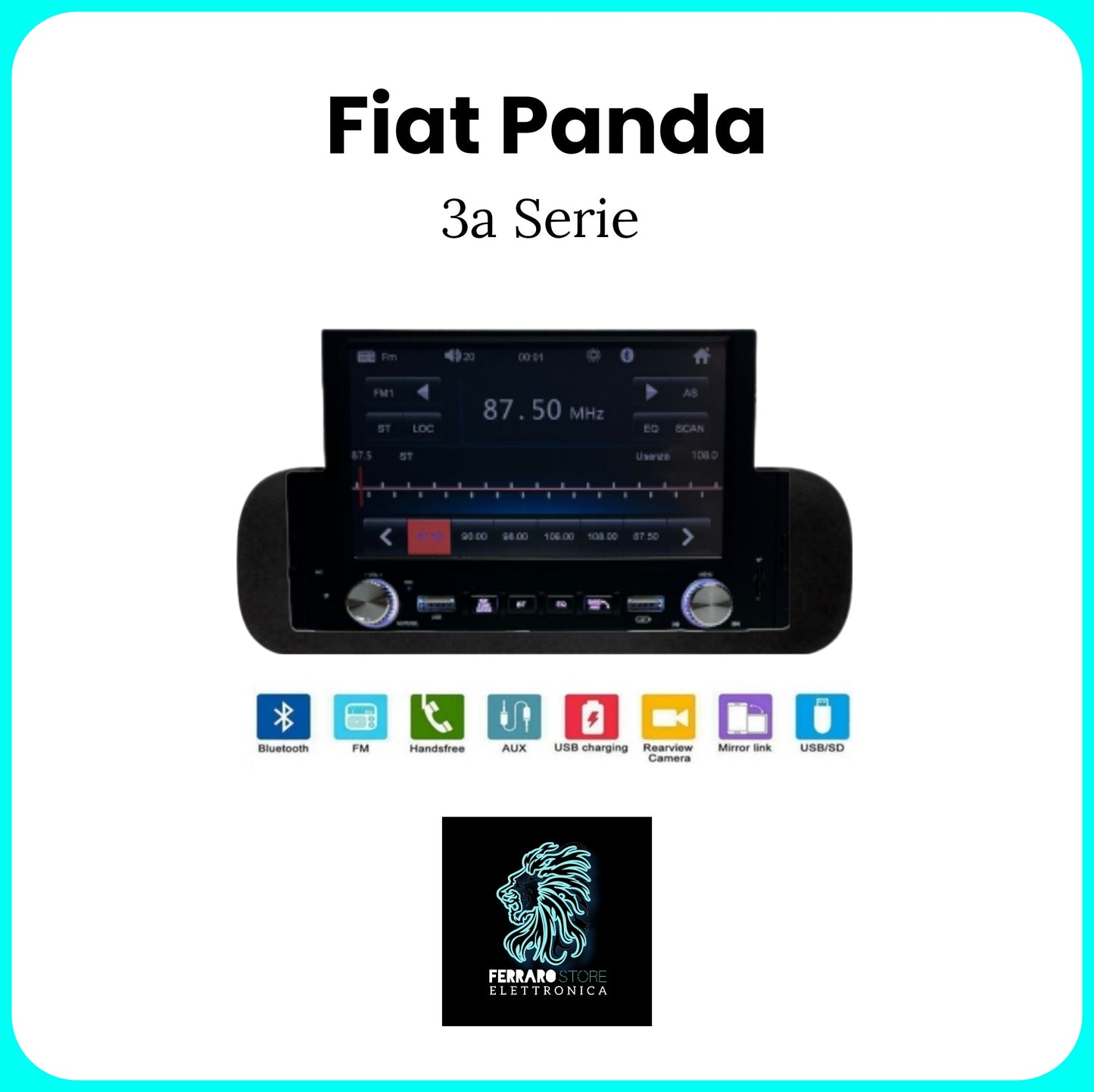 Autoradio per Fiat PANDA 3a [2013-2020] - 1Din 6.2 Pollici, Bluetooth,  Radio, Doppia USB, Mirror Link Android e IOS