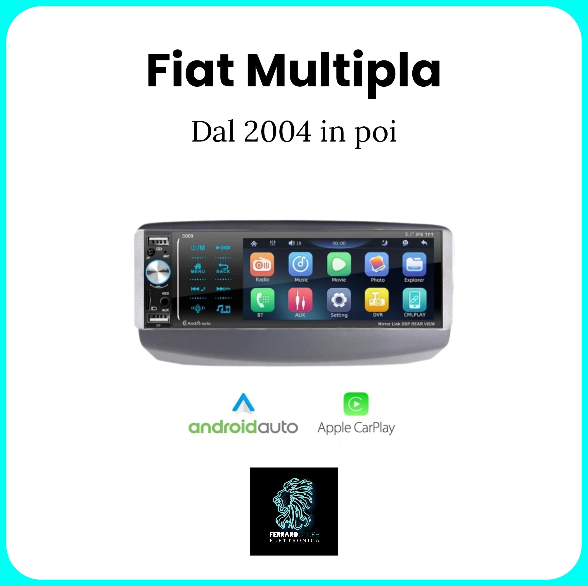 Autoradio per Fiat MULTIPLA - 1Din, Schermo 5.5"Pollici, Bluetooth, Radio, USB, CarPlay & Android Auto Cablato