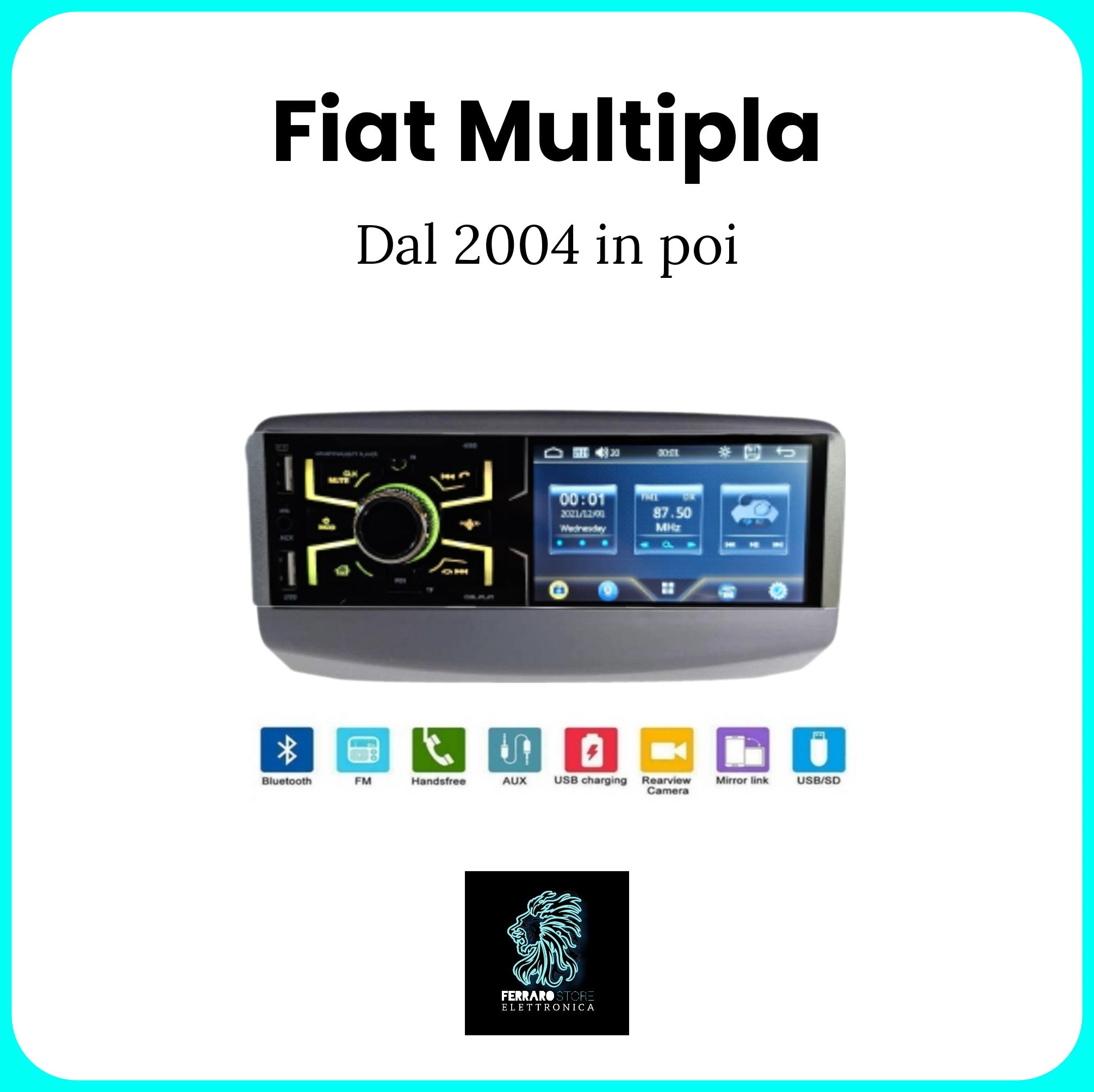 Autoradio per Fiat MULTIPLA - 1Din 4"Pollici, Bluetooth, Radio, AUX, USB.