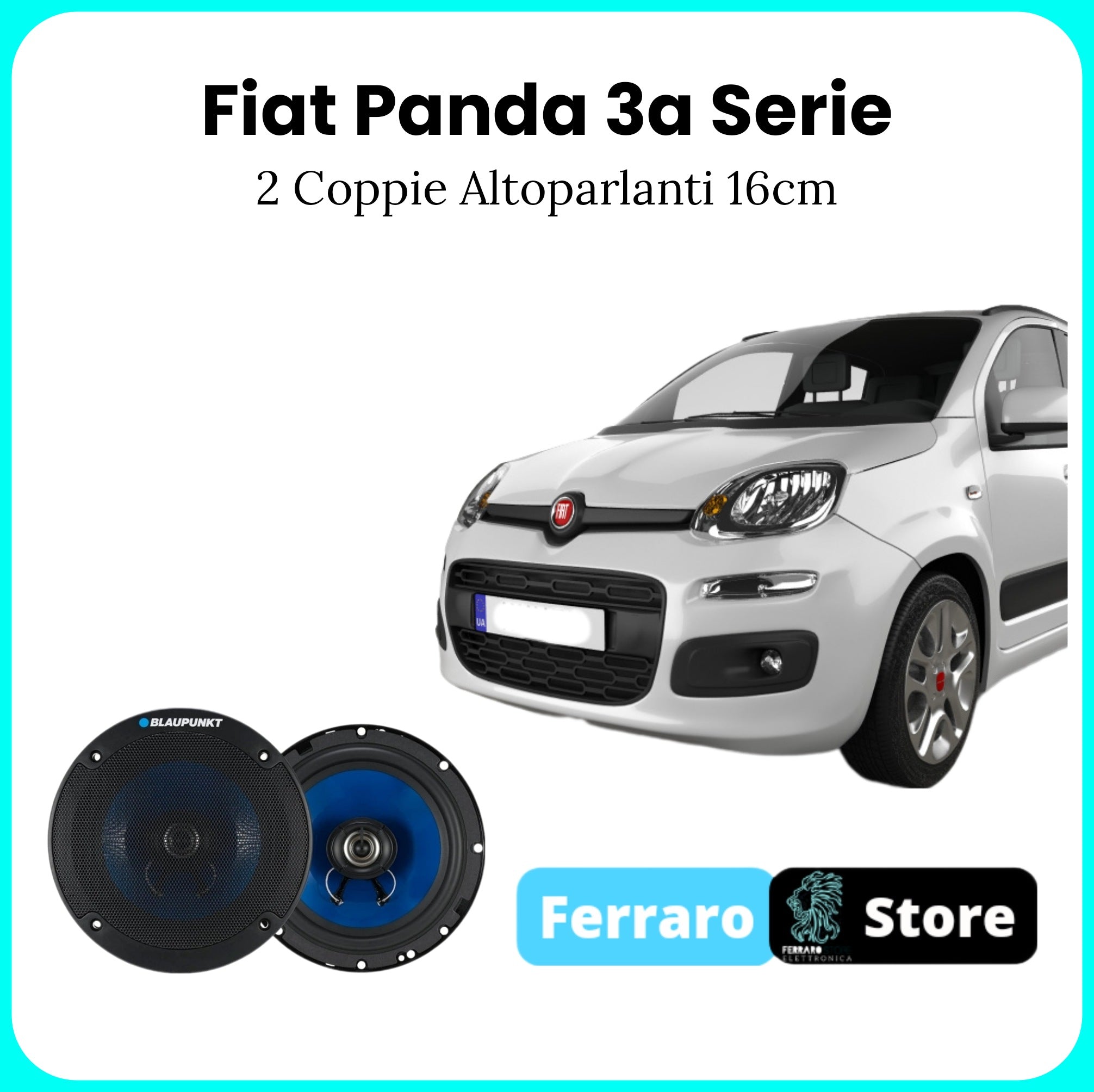 Pair of Speakers for Fiat Panda Third Series - Blaupunk, 2 Way, Coaxial 5.2 16cm, 250w