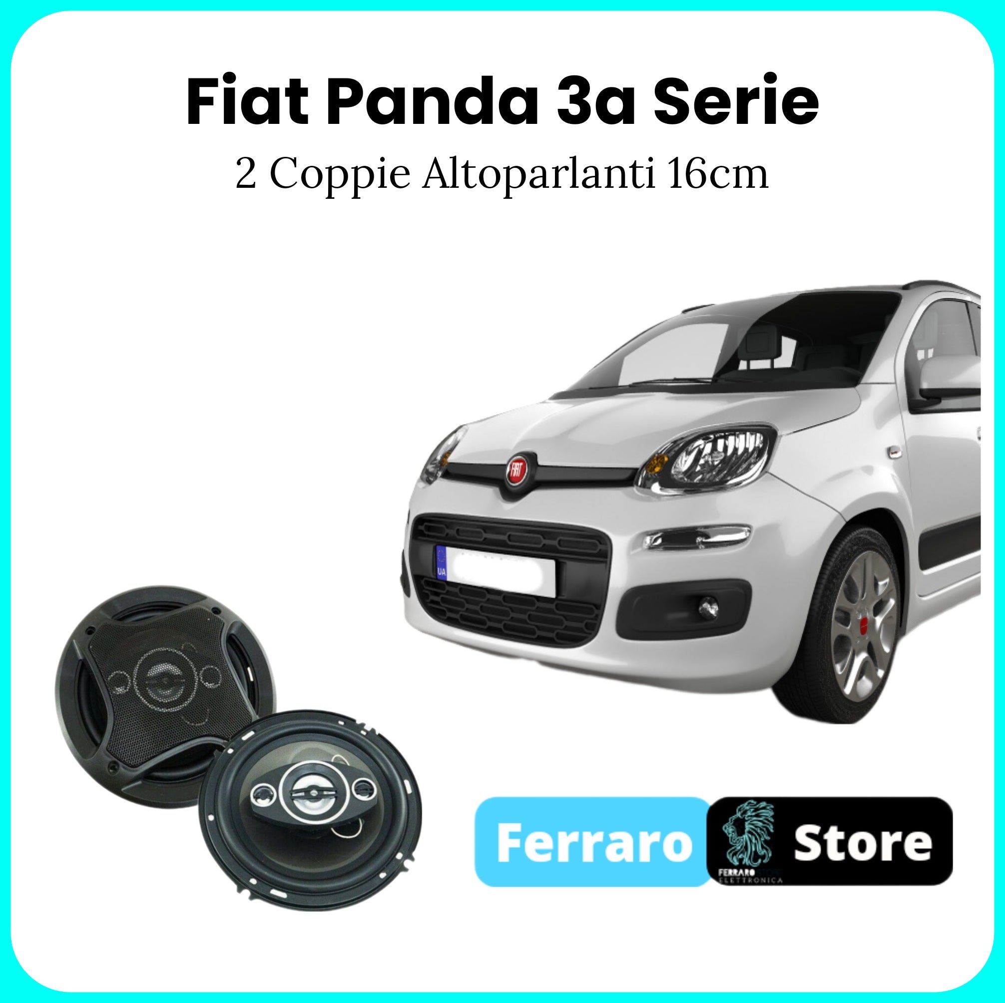 Pair of Speakers for Fiat Panda Third Series - 16cm Speakers, Max 500w