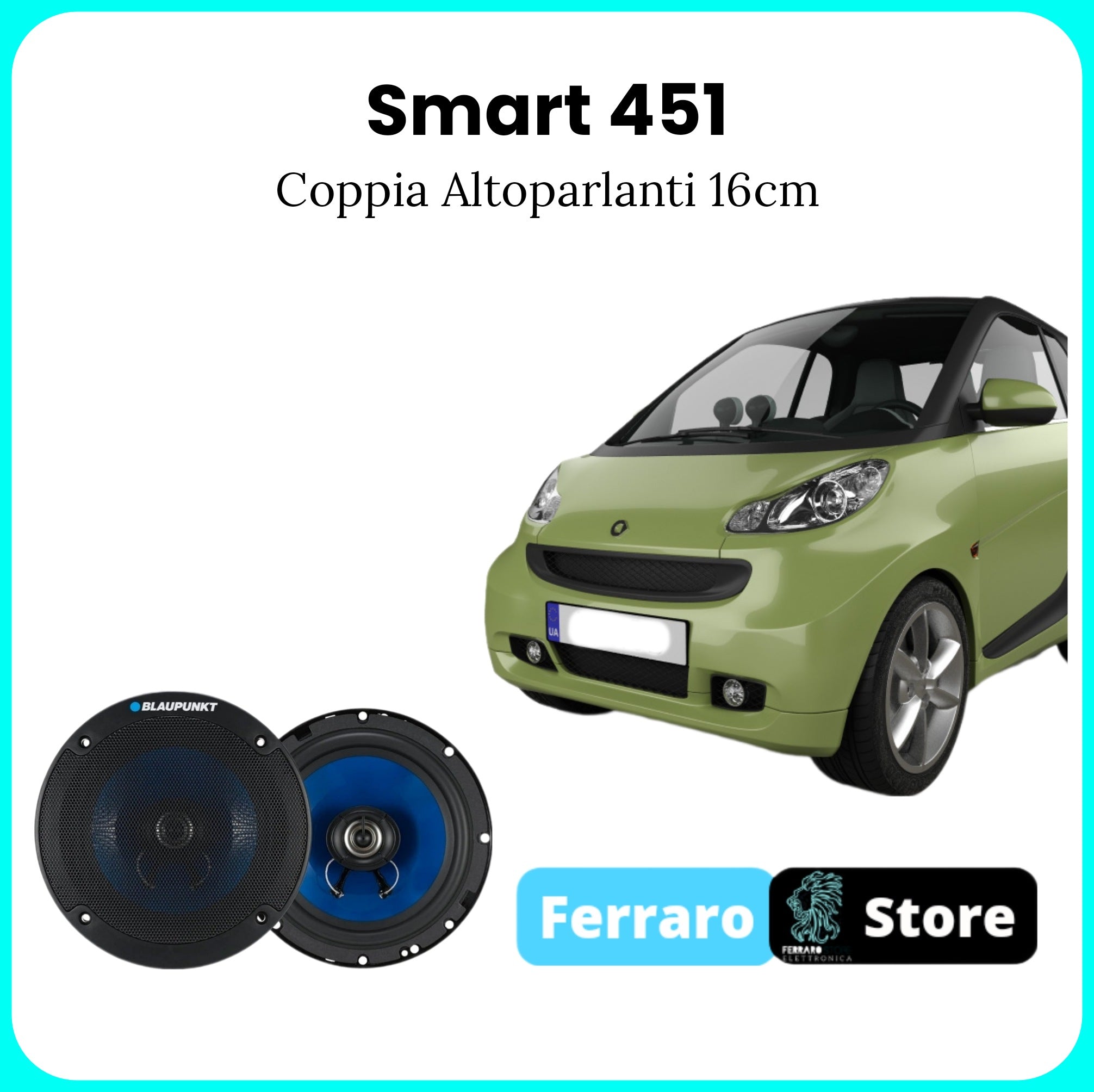 Coppia Altoparlanti per Smart 451 - Blaupunk, 2 Vie, Coassiali 5.2 16cm, 250w