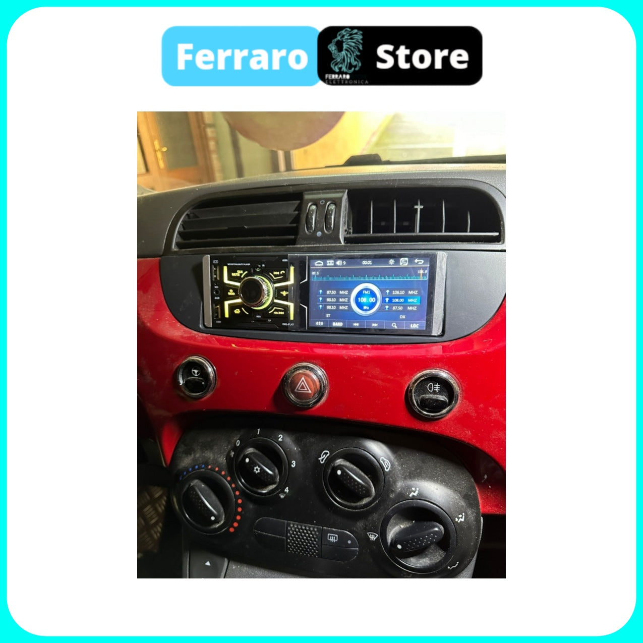 Autoradio per FIAT 500s [2007 - 2014] - 1Din 4" Pollici, Bluetooth, Radio, AUX, USB.