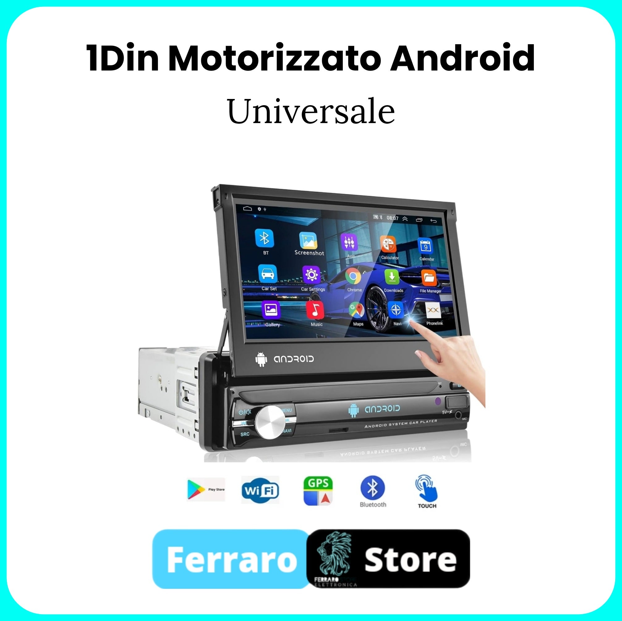 Autoradio motorisé UNIVERSEL [ANDROID] - 1 Din, stéréo avec GPS, WiFi, radio, Bluetooth avec écran 7" pouces [Motorisé], avec CAMÉRA ARRIÈRE GRATUITE, FM / SWC / Mirror Link pour Android / IOS.