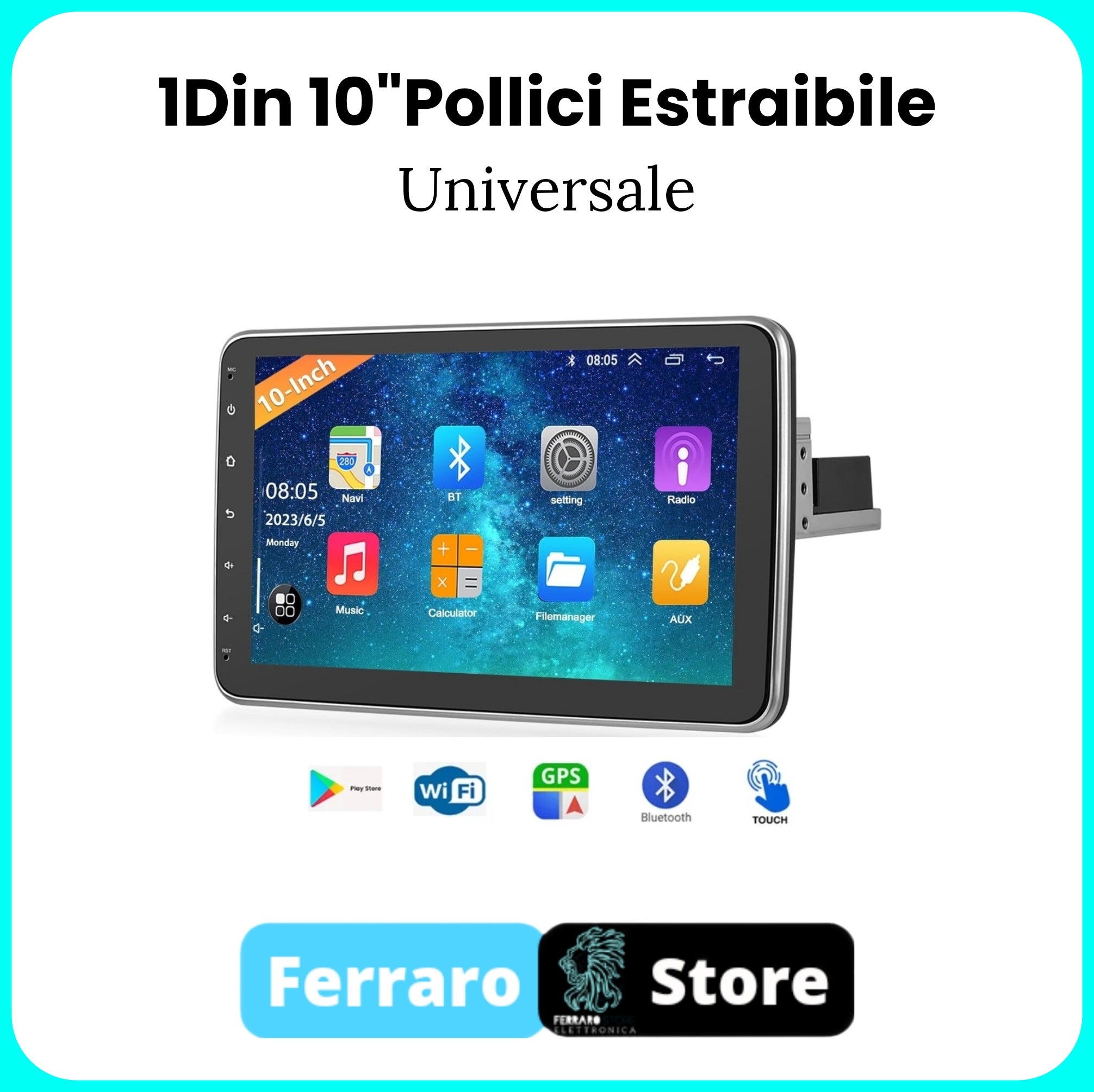 Autoradio UNIVERSEL - 10" pouces 1DIN Android / GPS / Navigateur intégré / WIFI / YOUTUBE, [AMOVIBLE].