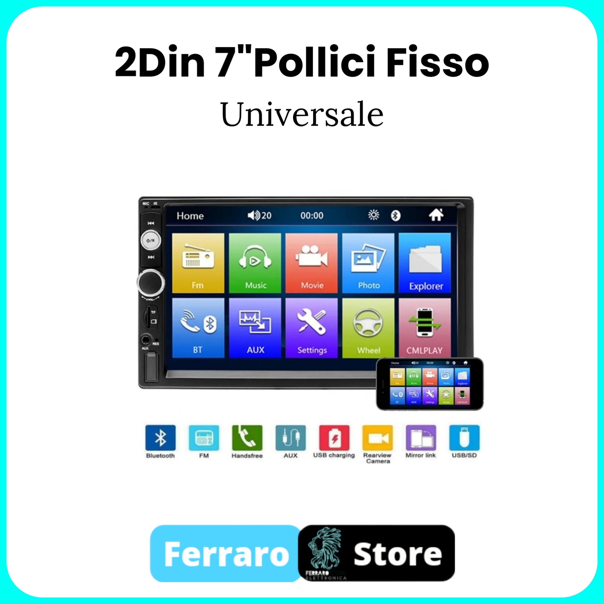 Autoradio UNIVERSEL - 7 Pouces 2DIN, USB / AUX / Bluetooth / Mirror L –  Ferraro Store
