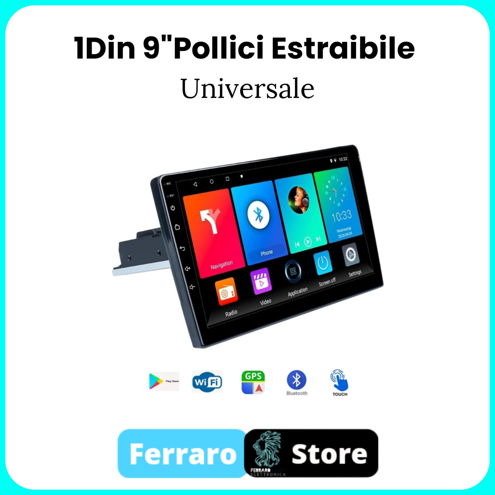Autoradio Universale [ESTRAIBILE] - 1Din 9"Pollici, Bluetooth, Radio, Android, PlayStore, Youtube, Navigatore