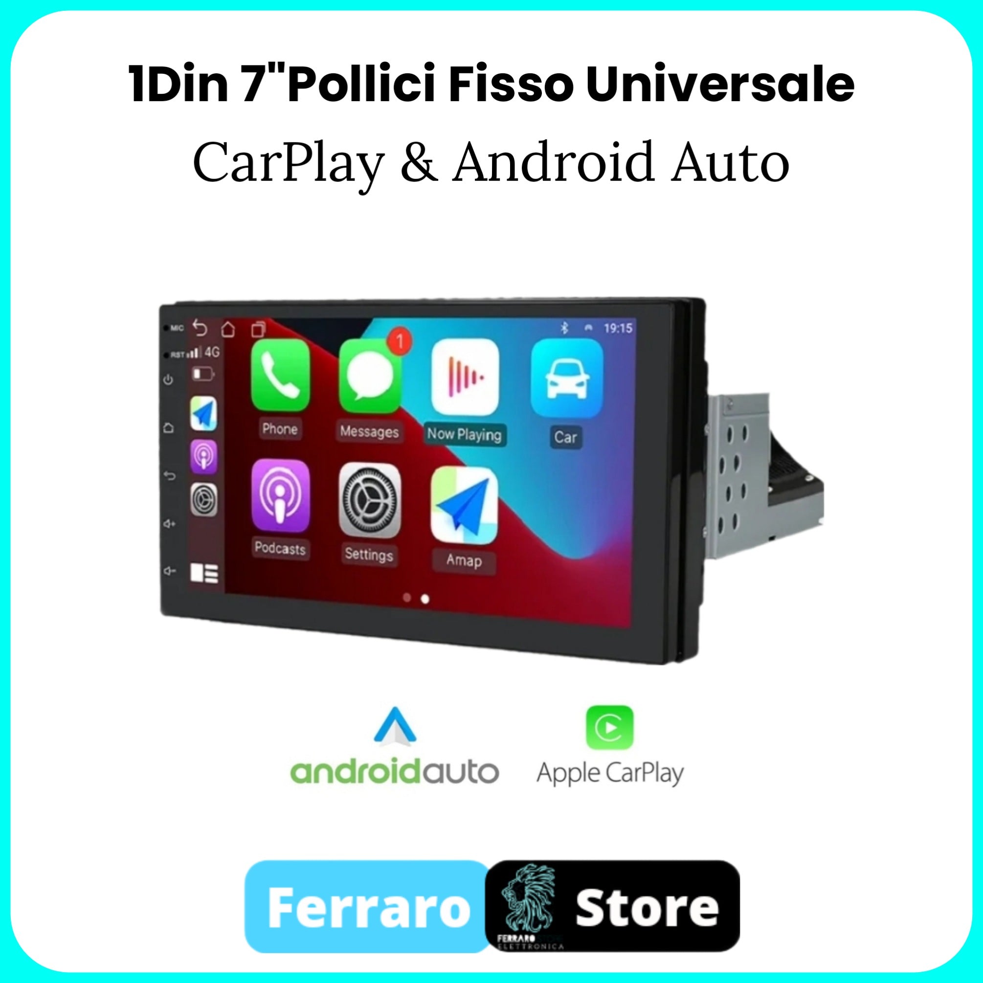 Autoradio Universale [FISSO]- 1Din 7"Pollici, Android, CarPlay & Android Auto, Bluetooth, Radio, GPS, Wifi, Youtube, PlayStore