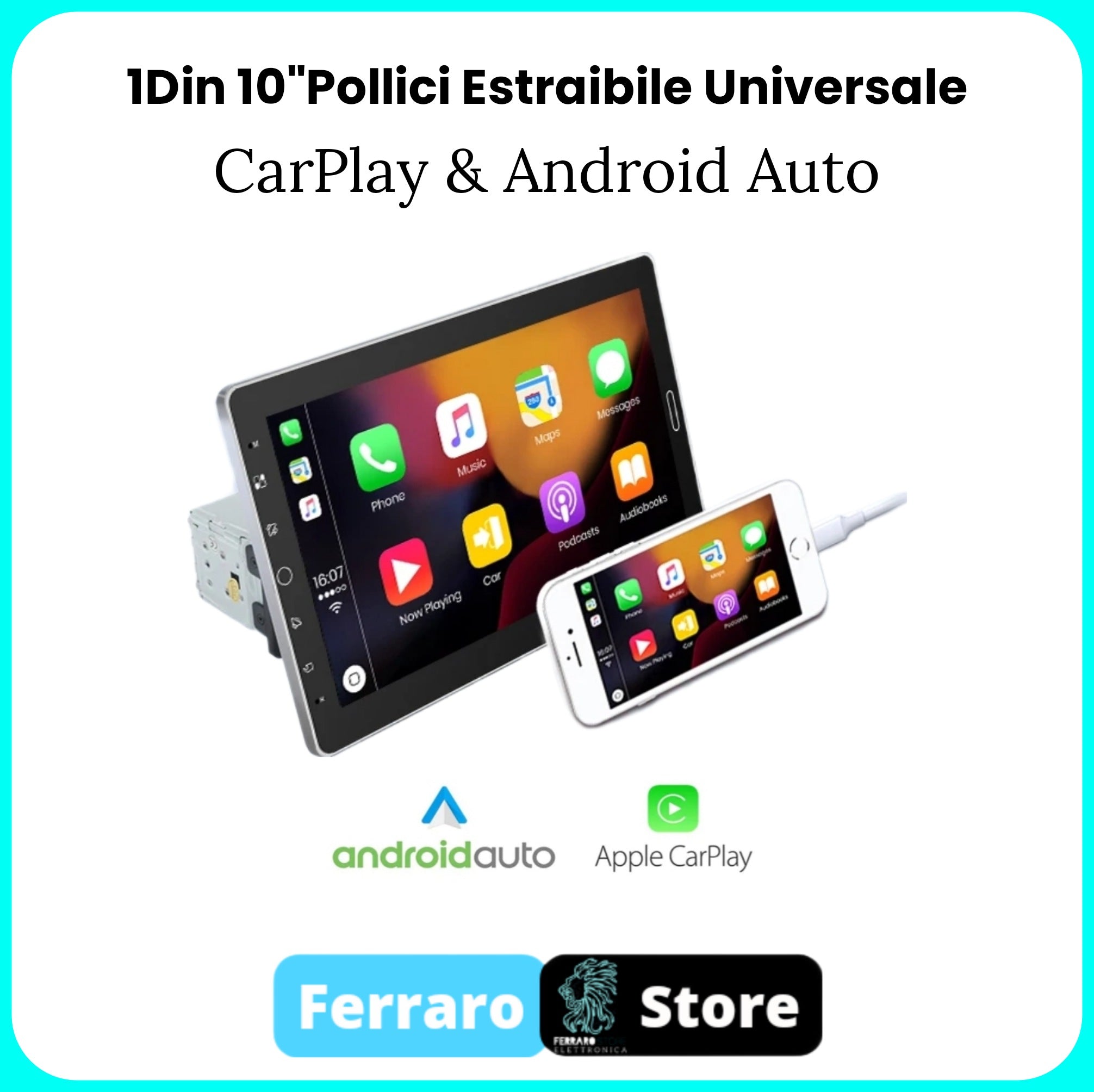 Autoradio Universale [ESTRAIBILE] - 1Din 10" Pollici, Bluetooth, Radio, Mirror Link Android e IOS, CarPlay & Android Auto