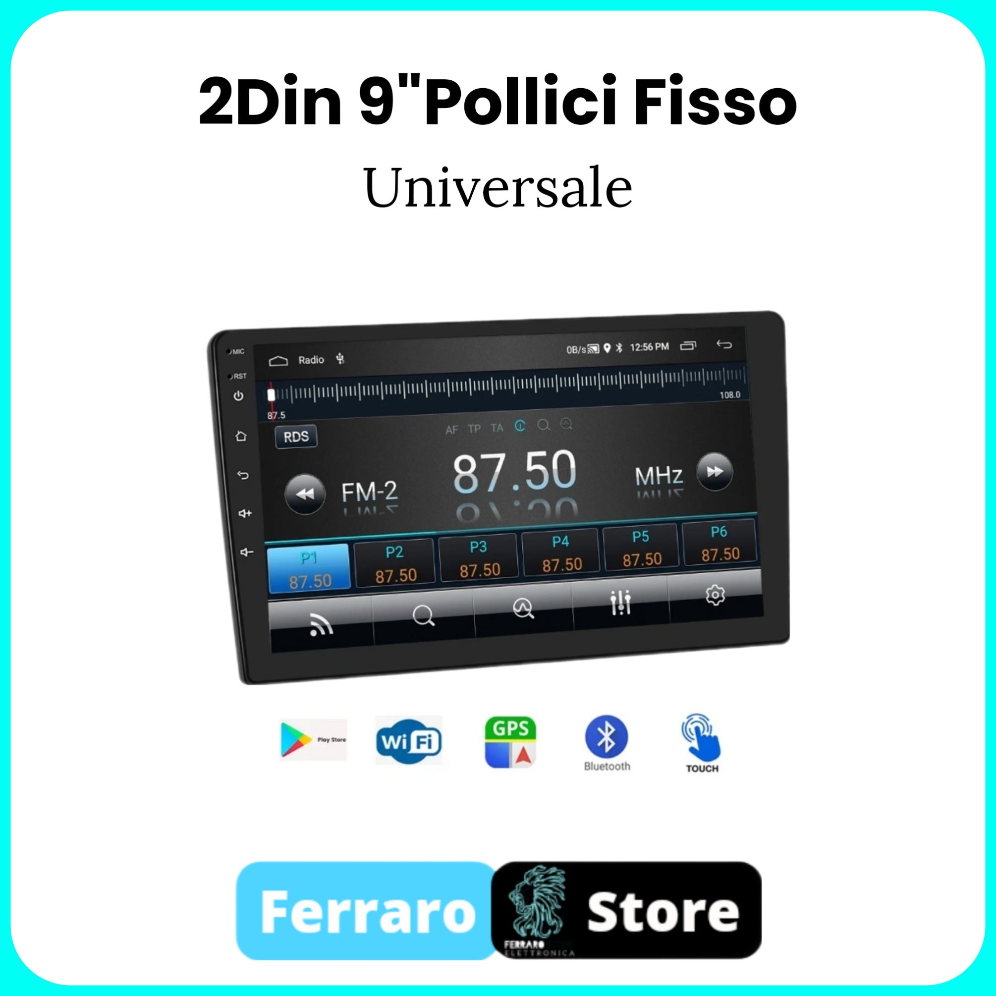 Autoradio Universale [FISSO] - 2Din 9"pollici, Bluetooth, Radio, Android, Wifi, GPS, Navigatore, Youtube, PlayStore