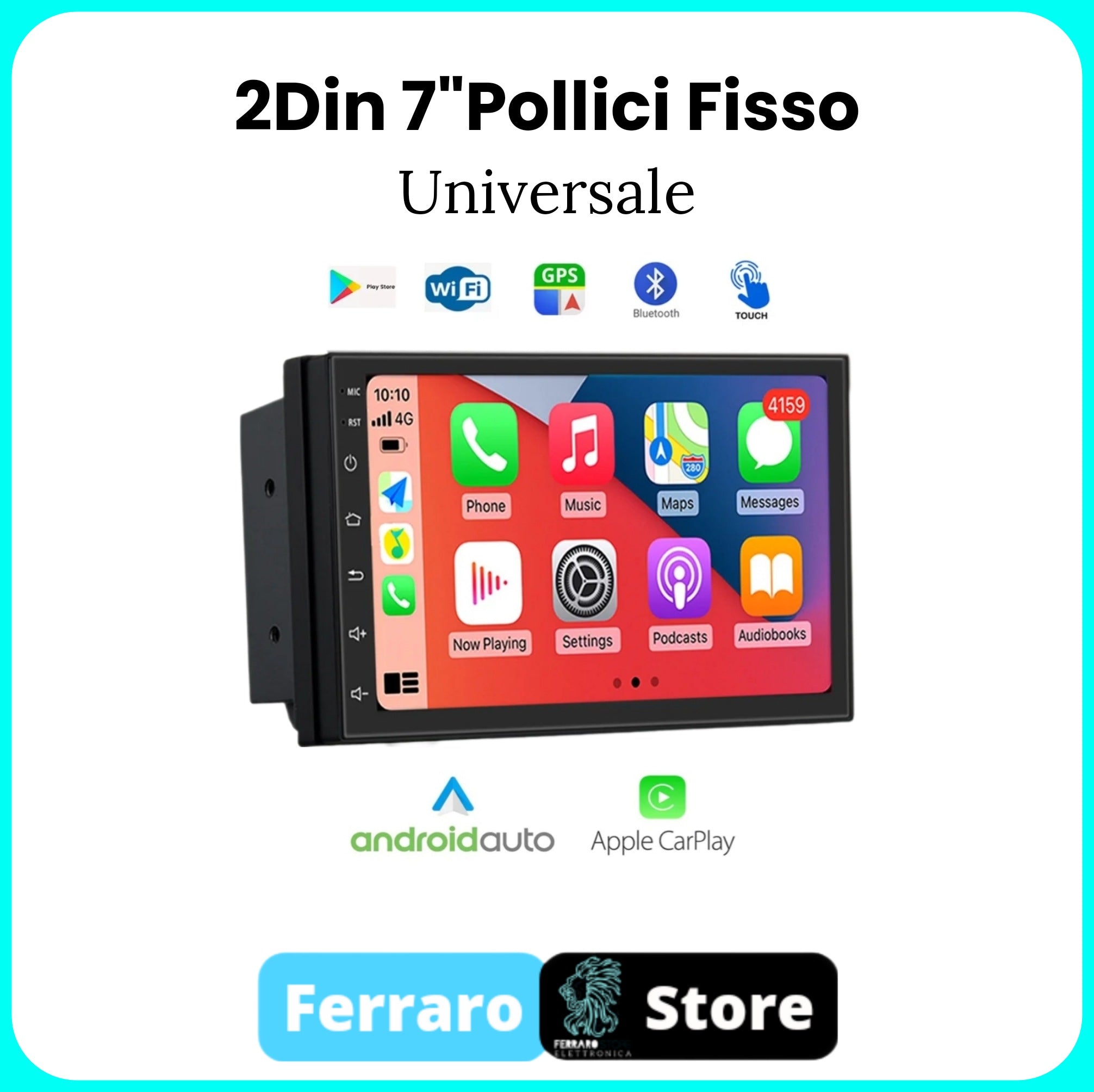 Autoradio Universale [FISSO] - 2Din 7"Pollici, Android, CarPlay & Android Auto, Bluetooth, Radio, GPS, Android, GPS, Youtube, PlayStore