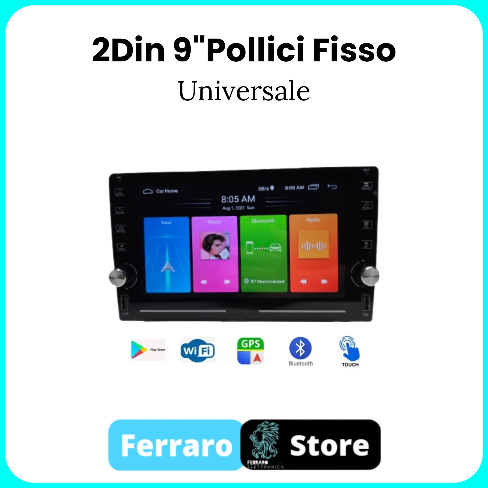 Autoradio Universale [FISSO] - 2Din 9"Pollici, Android, Bluetooth, Radio RDS, PlayStore, Youtube, Navigatore, GPS, Wifi