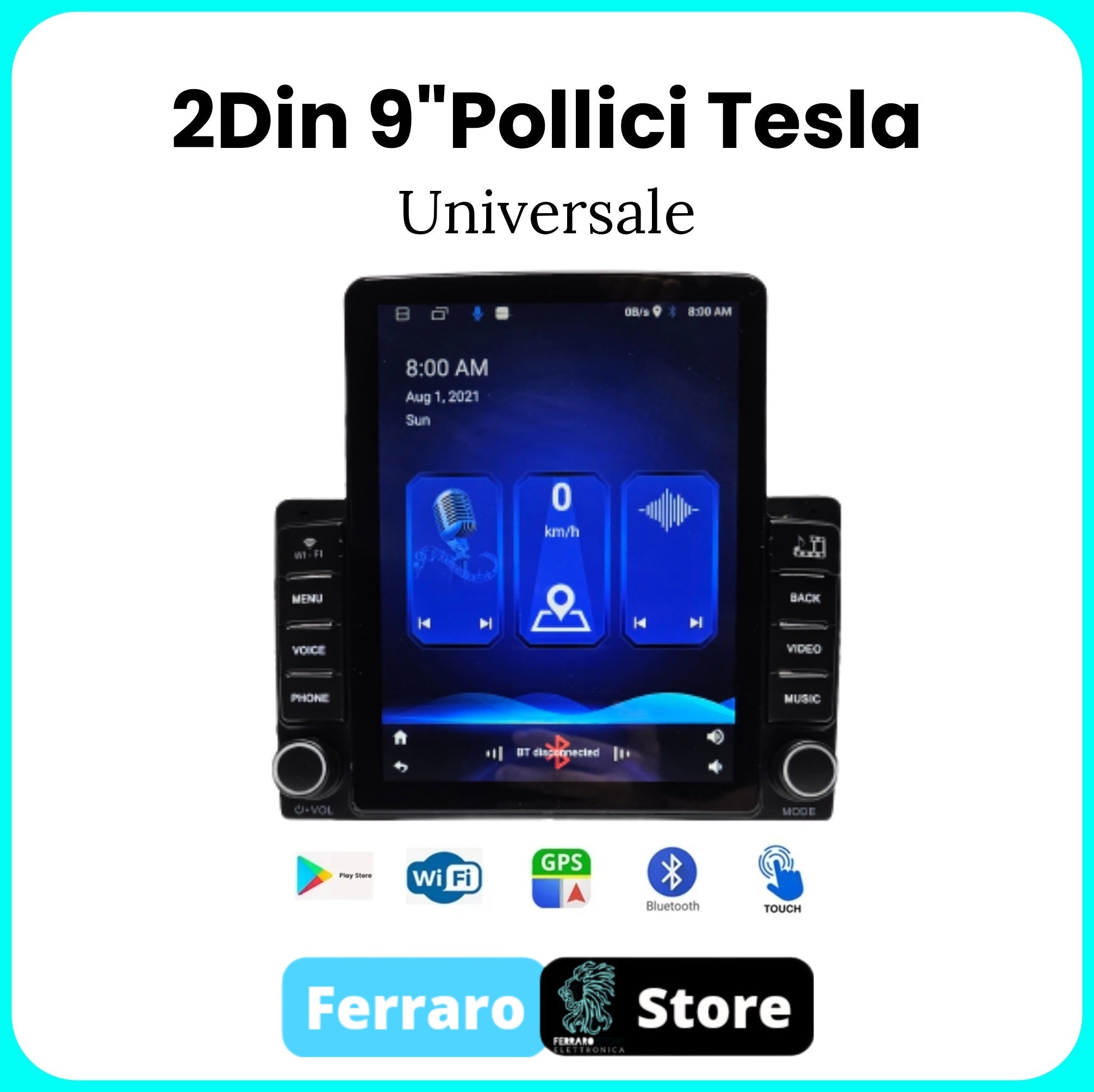 Autoradio Universale [TESLA] - 2Din 9" Pollici Verticale, Android, Bluetooth, Wifi, USB, Radio, Navigatore, PlayStore, Youtube.