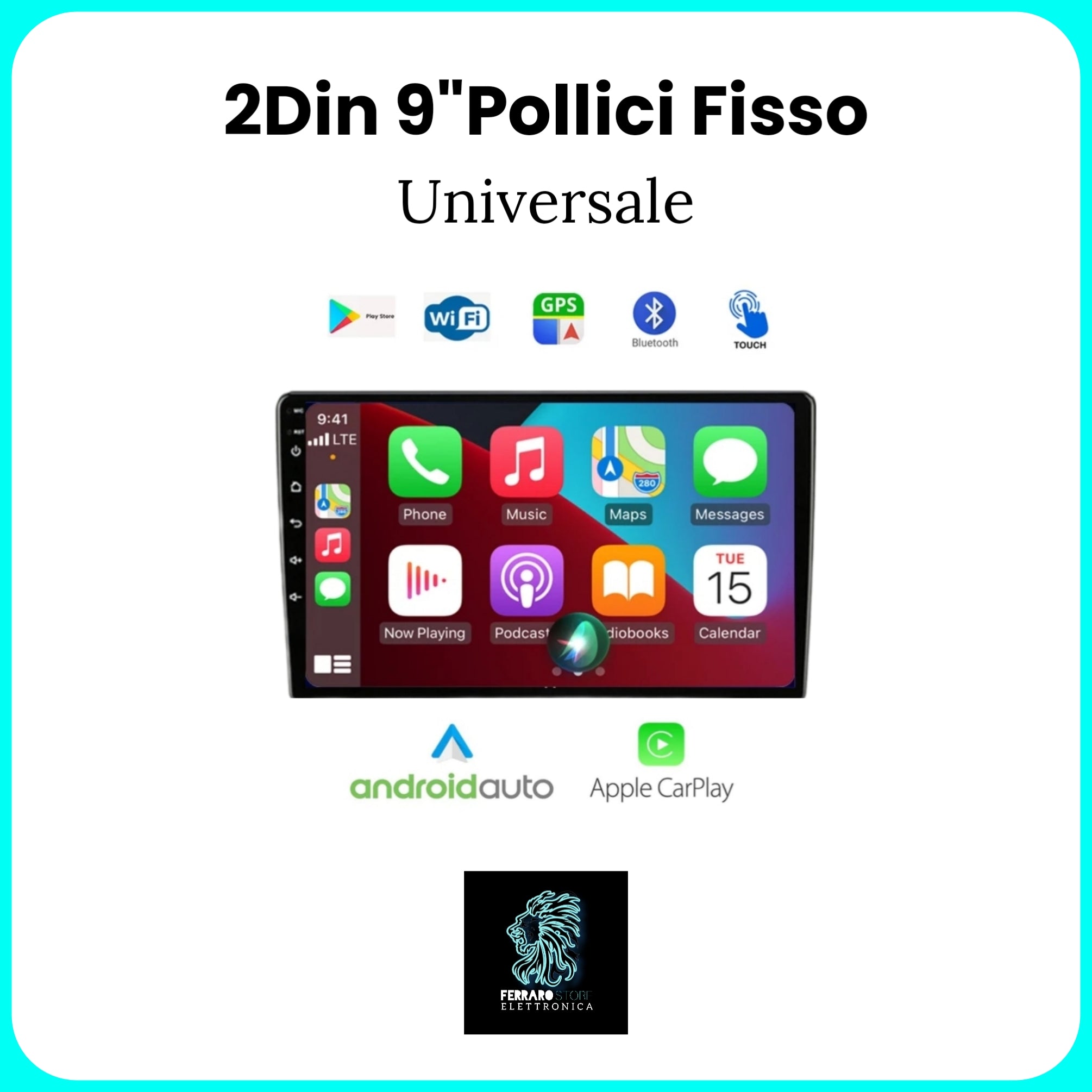 Autoradio Universale [FISSO] - 2Din 9"pollici, Bluetooth, Radio, Android, Wifi, GPS, Navigatore, Youtube, PlayStore, CarPlay & Android Auto