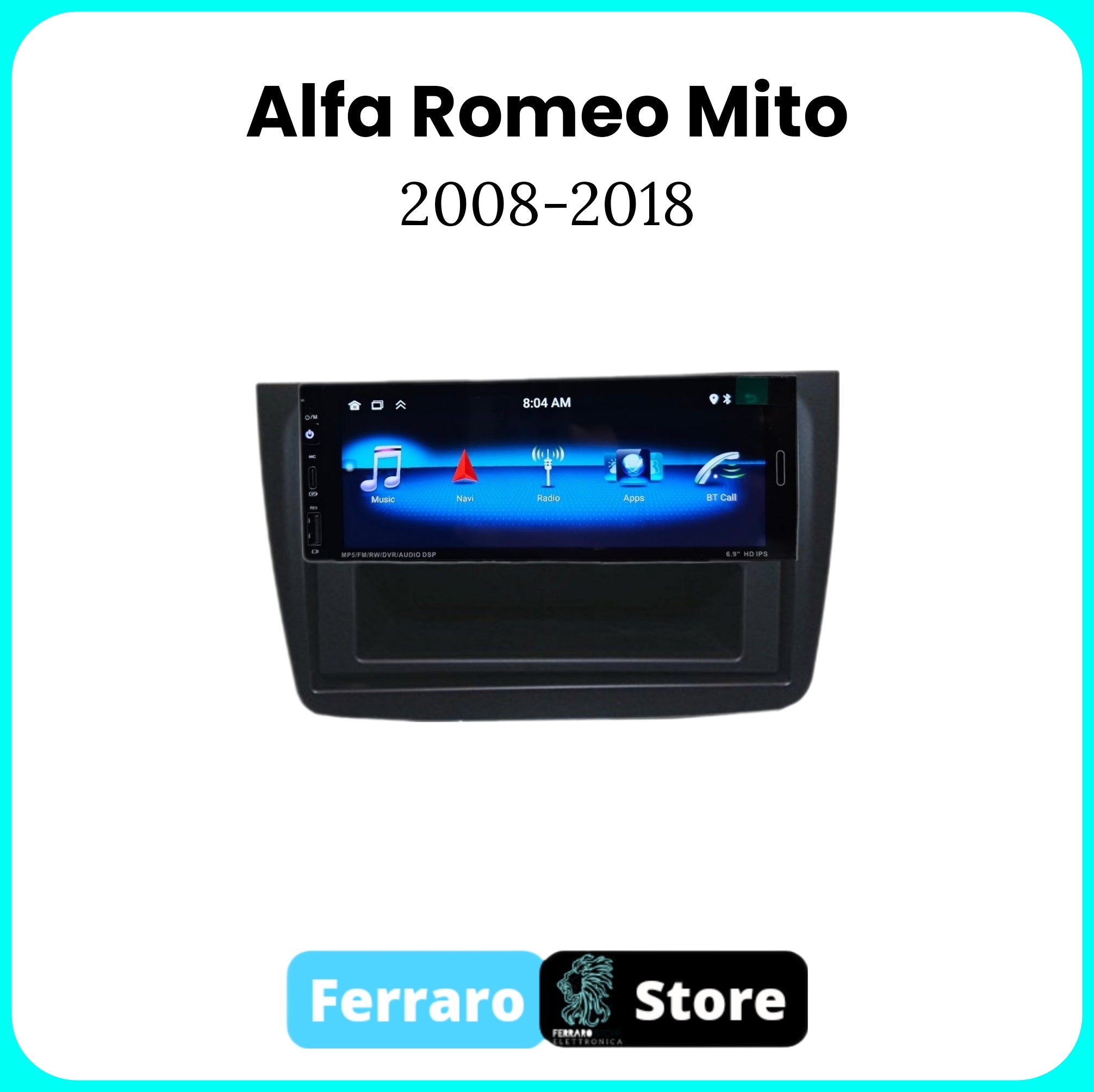 Autoradio per AlfaRomeo MITO [2008 - 2018] - 1Din 6.9"Pollici, Android, CarPlay & Android Auto, Bluetooth, Radio, GPS, Wifi, Youtube, PlayStore