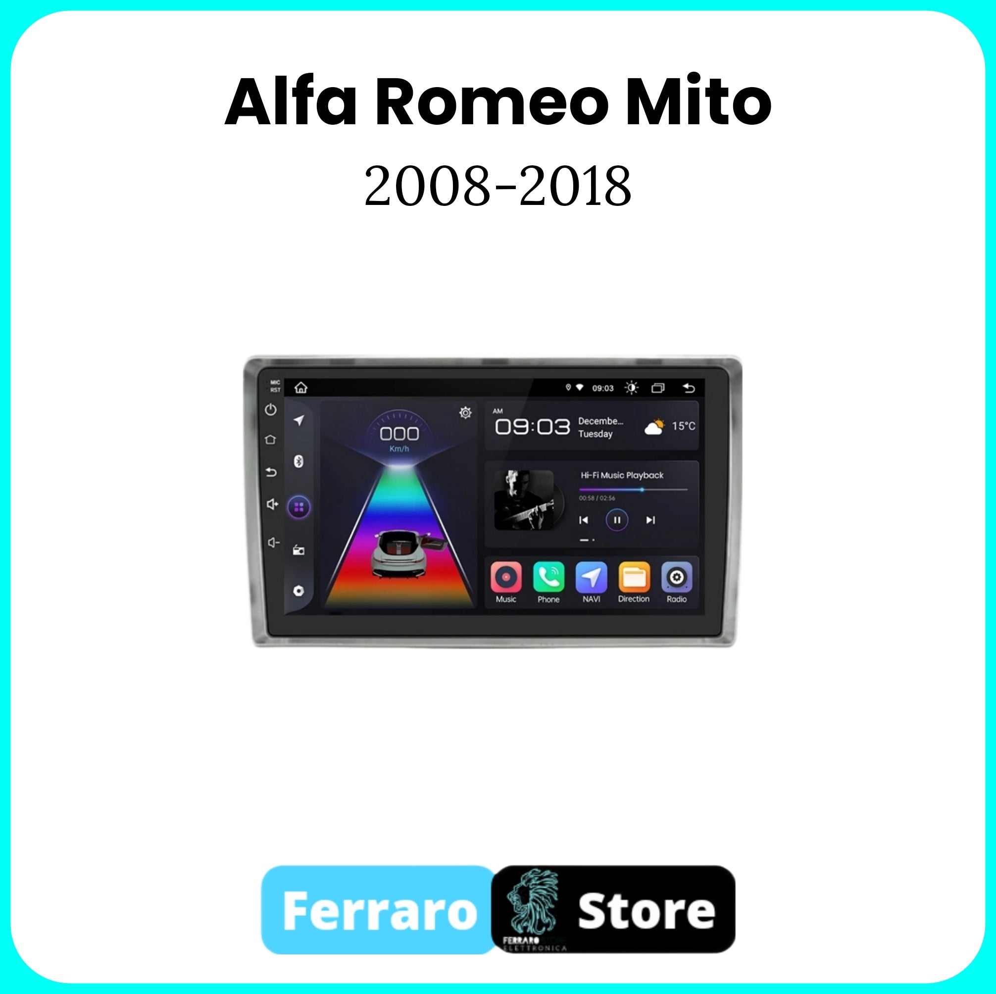 Autoradio per ALFAROMEO MITO [2008 - 2018] - 2GB/4GB/6GB/8GB Ram, Sistema auto Intelligente, 2Din 9"Pollici, GPS, Navigatore, Wifi