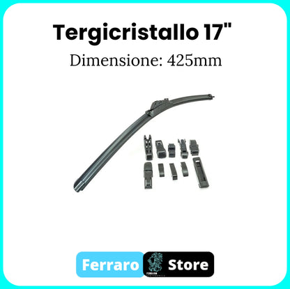 Spazzola Tergicristallo Universale [17" 425mm] - 10 Adattatori, Spazzola Universale, Senza Snodi