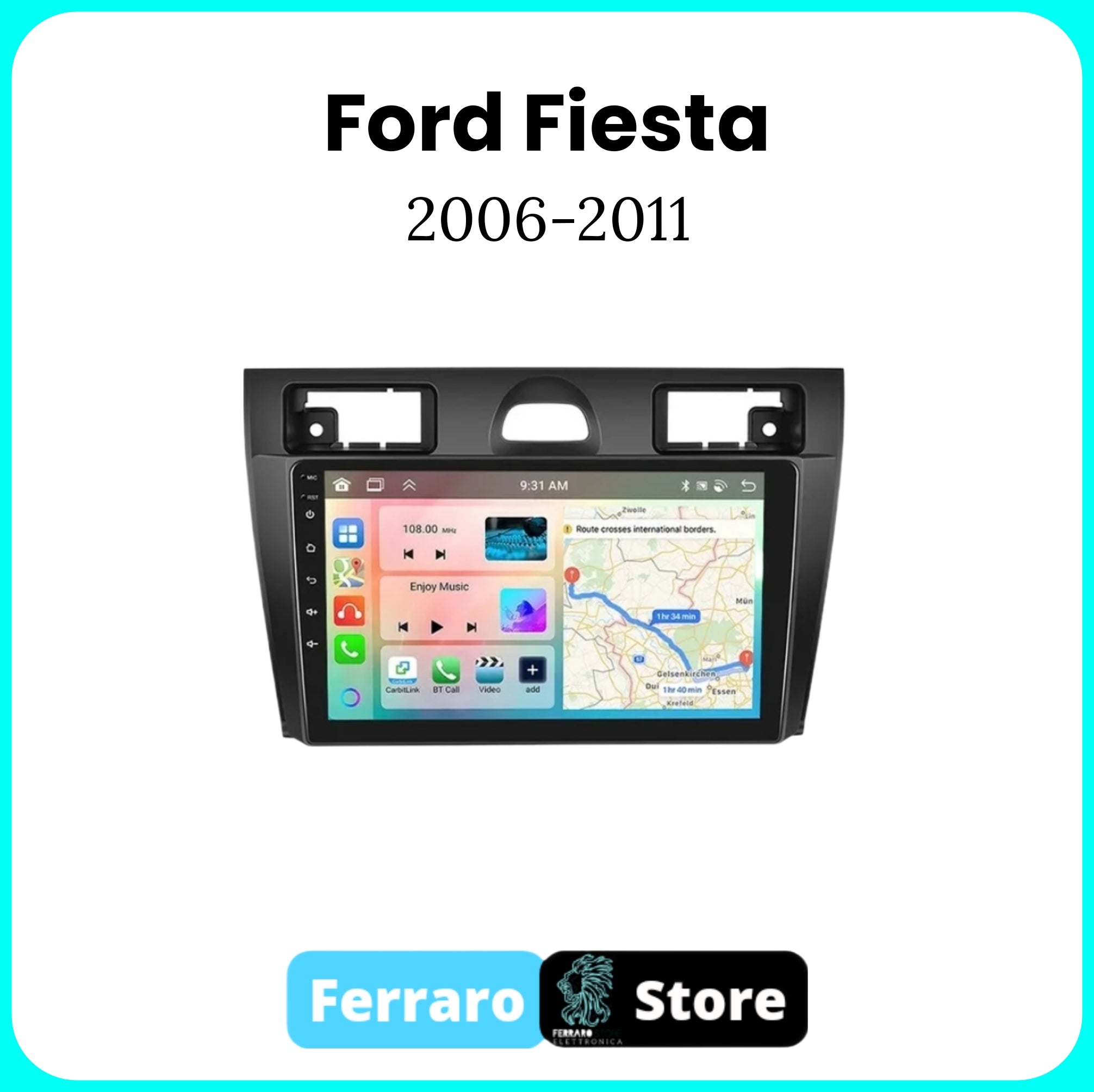 Autoradio per FORD FIESTA [2006 - 2011] - Autoradio 2Din 9"Pollici, con Sistema Intelligente, GPS, Navigatore, Radio, Wifi.