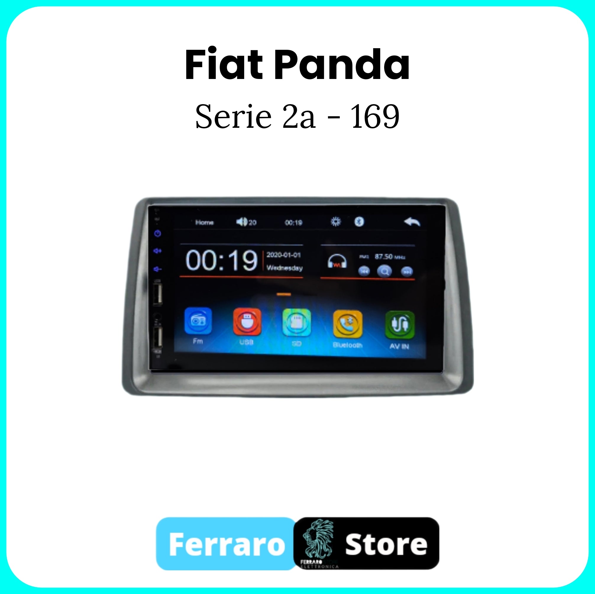 Autoradio per FIAT Panda 2a Serie - 2Din 7"Pollici, Bluetooth, Radio, Touch, USB, SD, Mirror Link Android & IOS