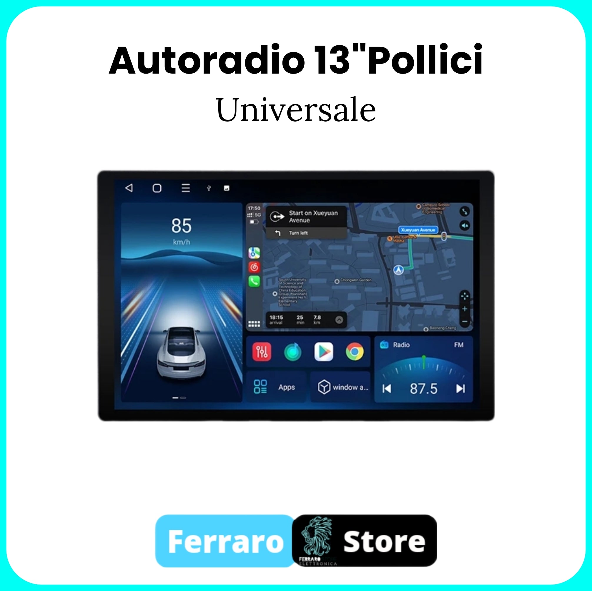 Autoradio Universale [FISSO] - 2Din 13"pollici, Bluetooth, Radio, Android, 4G+Wifi, GPS, Navigatore, Youtube, PlayStore, CarPlay & Android Auto