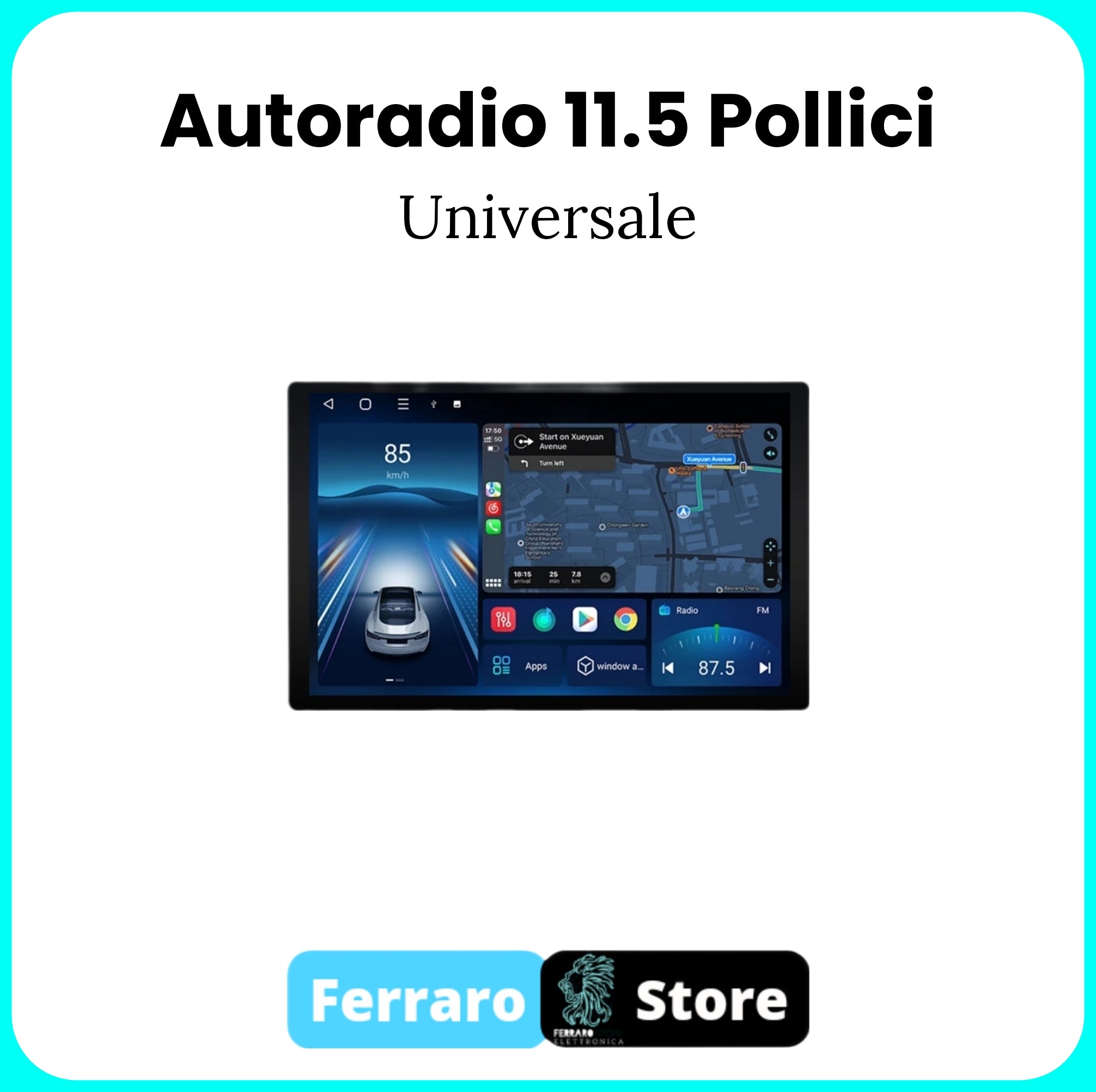 Autoradio Universale [FISSO] - 2Din 11.5"pollici, Bluetooth, Radio, Android, 4G+Wifi, GPS, Navigatore, Youtube, PlayStore, CarPlay & Android Auto