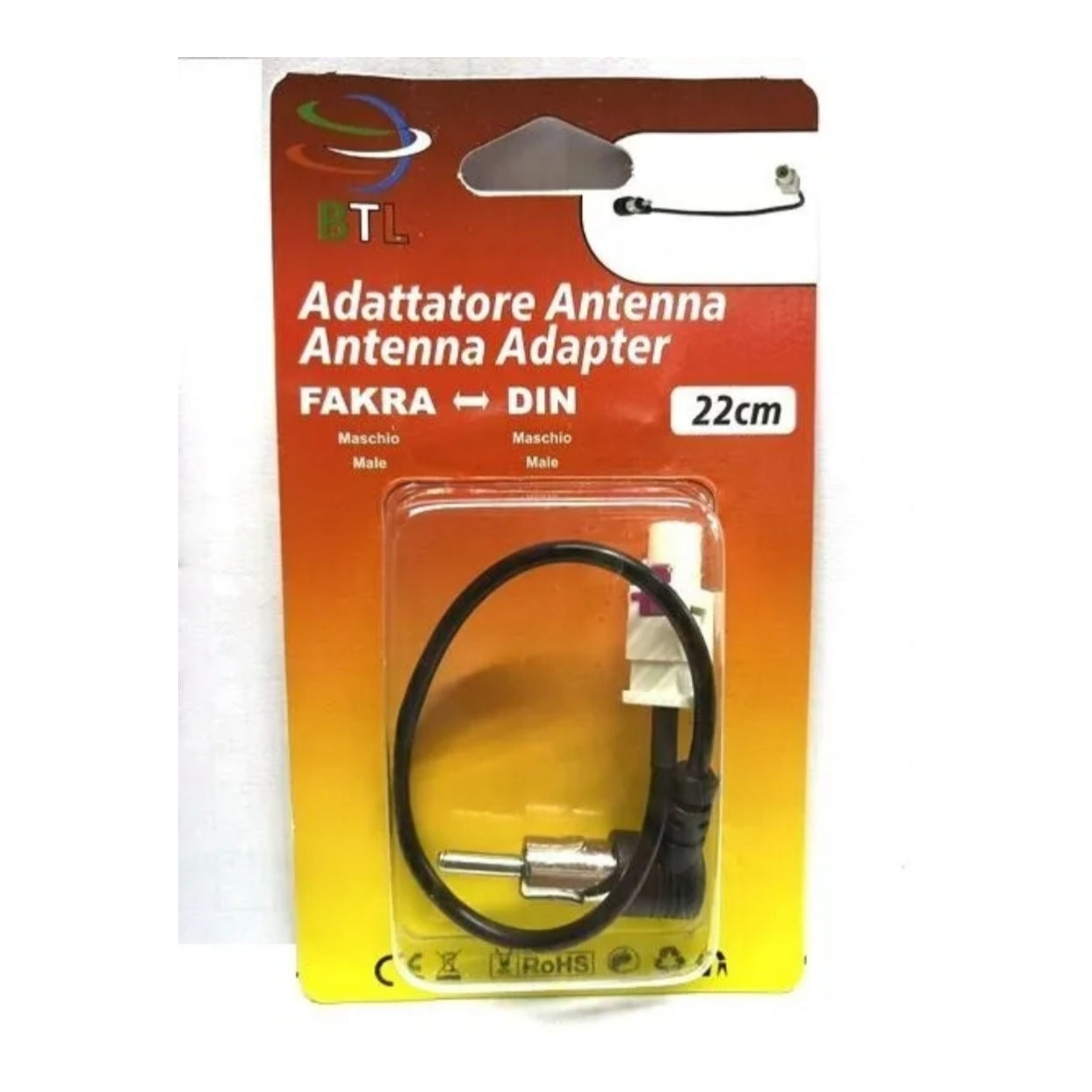 Cavetto Adattatore Antenna - 10PZ. Da Fakra Maschio > Din Iso Maschio, 90 Pipa Curvo, 22cm