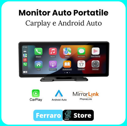 Monitor Universale [PORTATILE] - 10.26"Pollici, Plug and Play, Car Play e Android Auto, Mirror Link, Bluetooth, Radio, Aux, Dash Cam