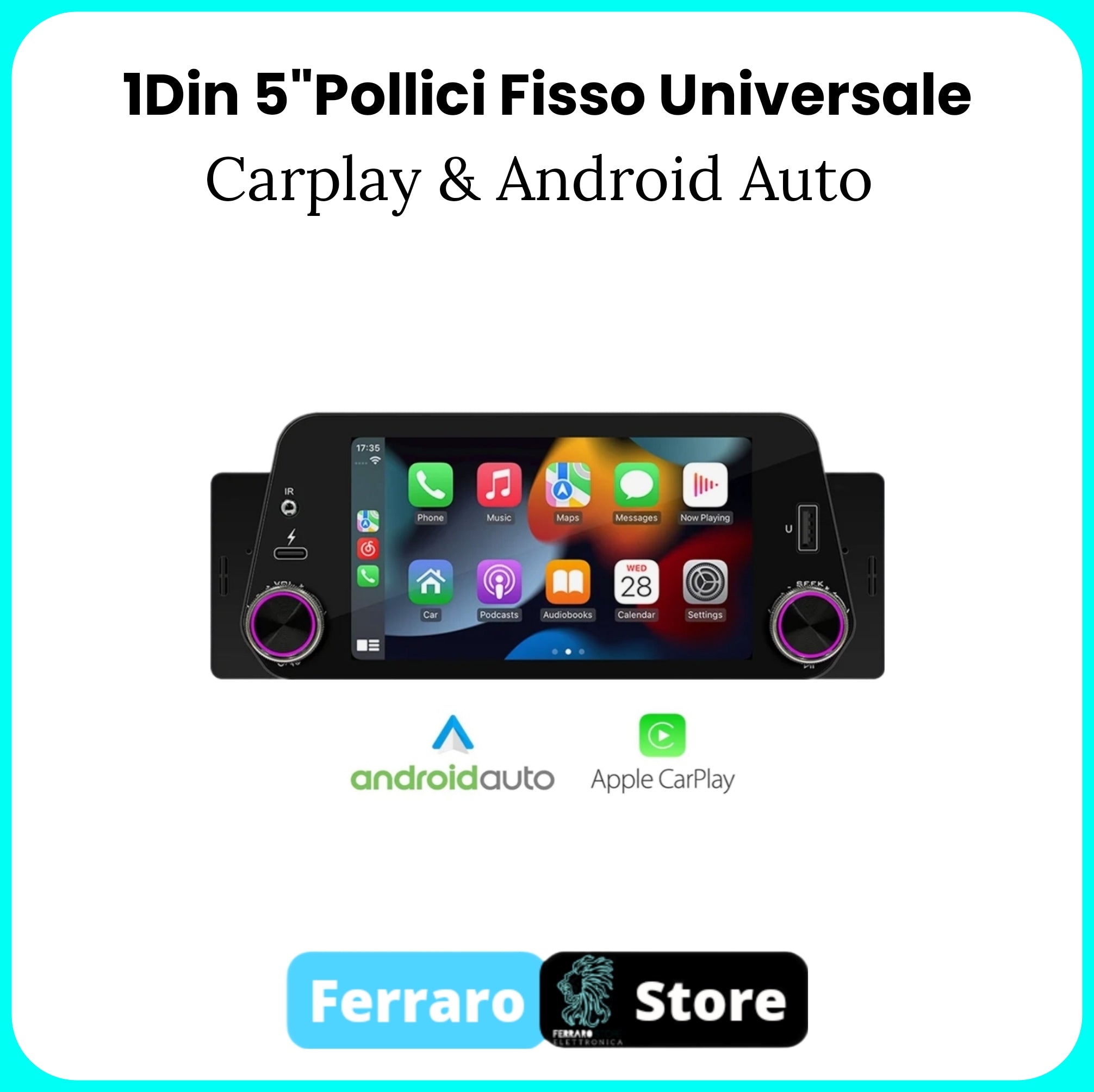 Universal Car Radio [FIXED] - 1Din, 5" Inch Screen, Bluetooth, Radio, USB, CarPlay &amp; Android Auto