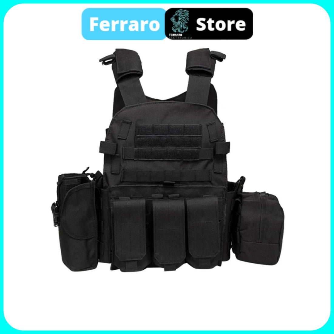 Tactical Vest, highly waterproof, with pockets, Airsoft, Black