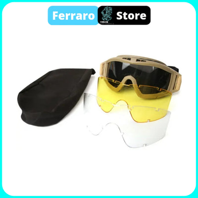 Occhiali Tattici, Softair, Set 3 Lenti, Antivento, Antipolvere, Protezione Sicura, Yellow