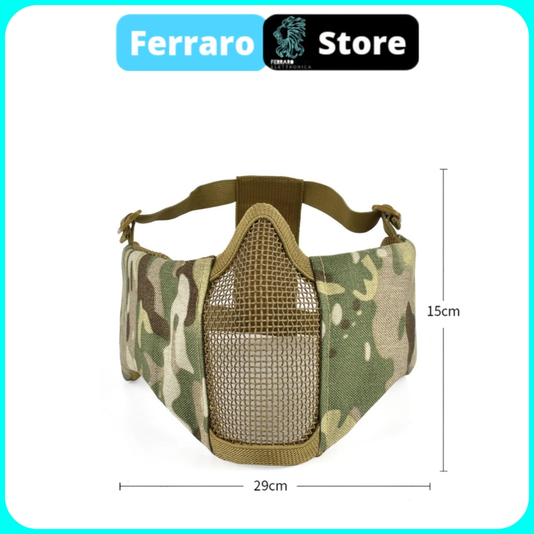 Airsoft Tactical Mask, Paintball, Mouth Protection in Steel Mesh, Comfortable, Protective, Breathable, Pixelated Camouflage