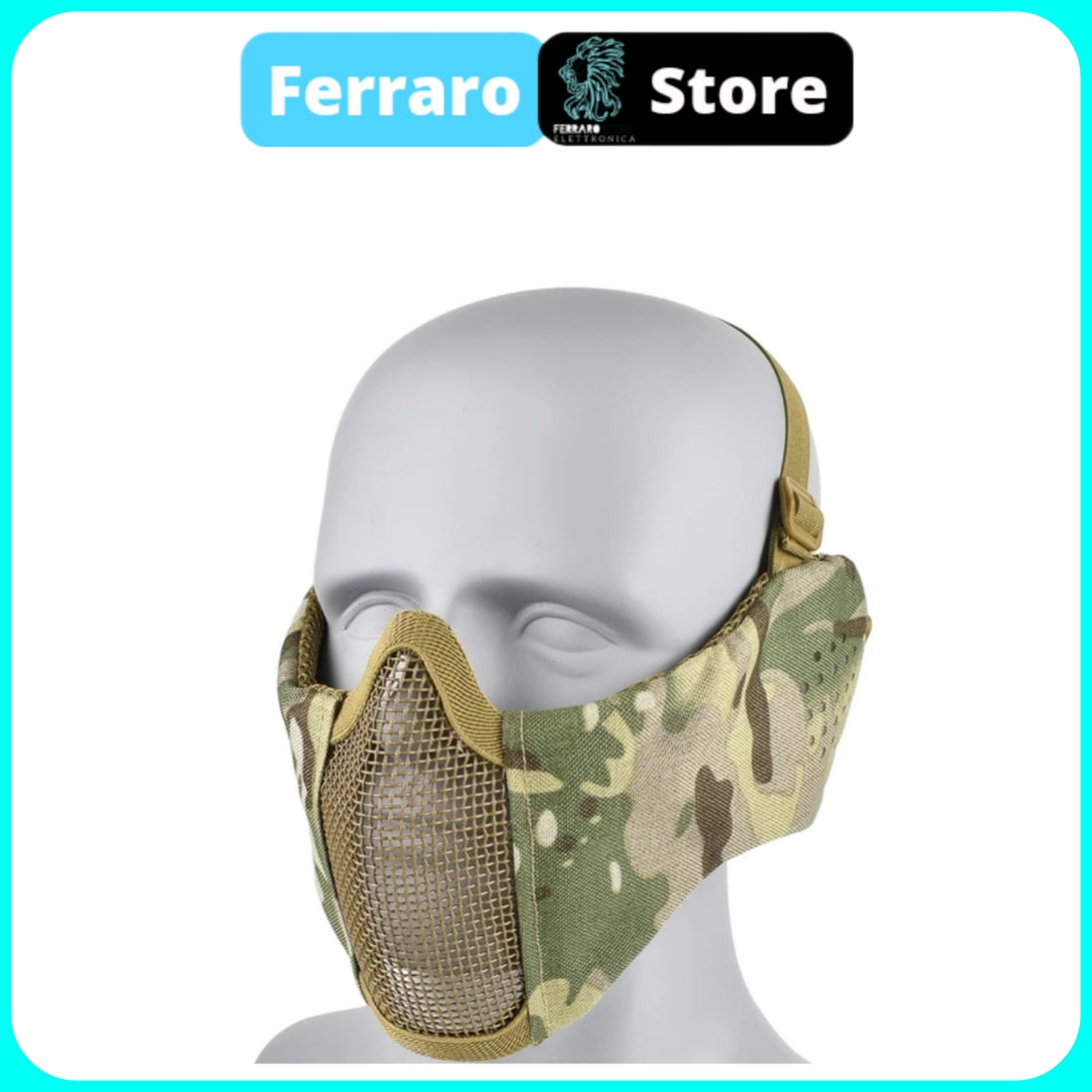 Maschera Tattica Softair, Paintball, Protezione Bocca in rete di acciaio, Comoda, Protettiva, Traspirante, Verde Mimetico