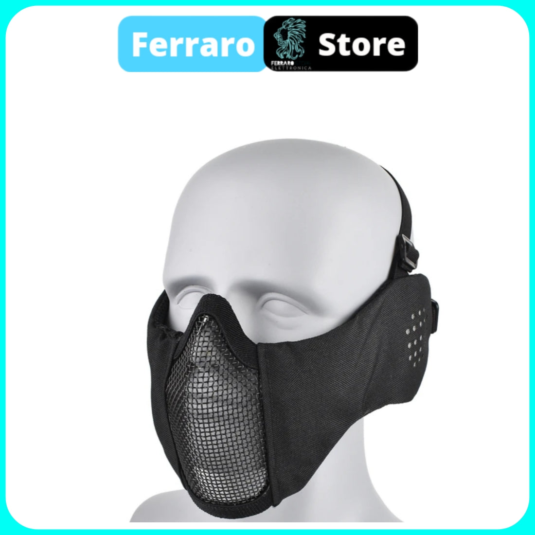 Maschera Tattica Softair, Paintball, Protezione Bocca in rete di acciaio, Comoda, Protettiva, Traspirante, Black