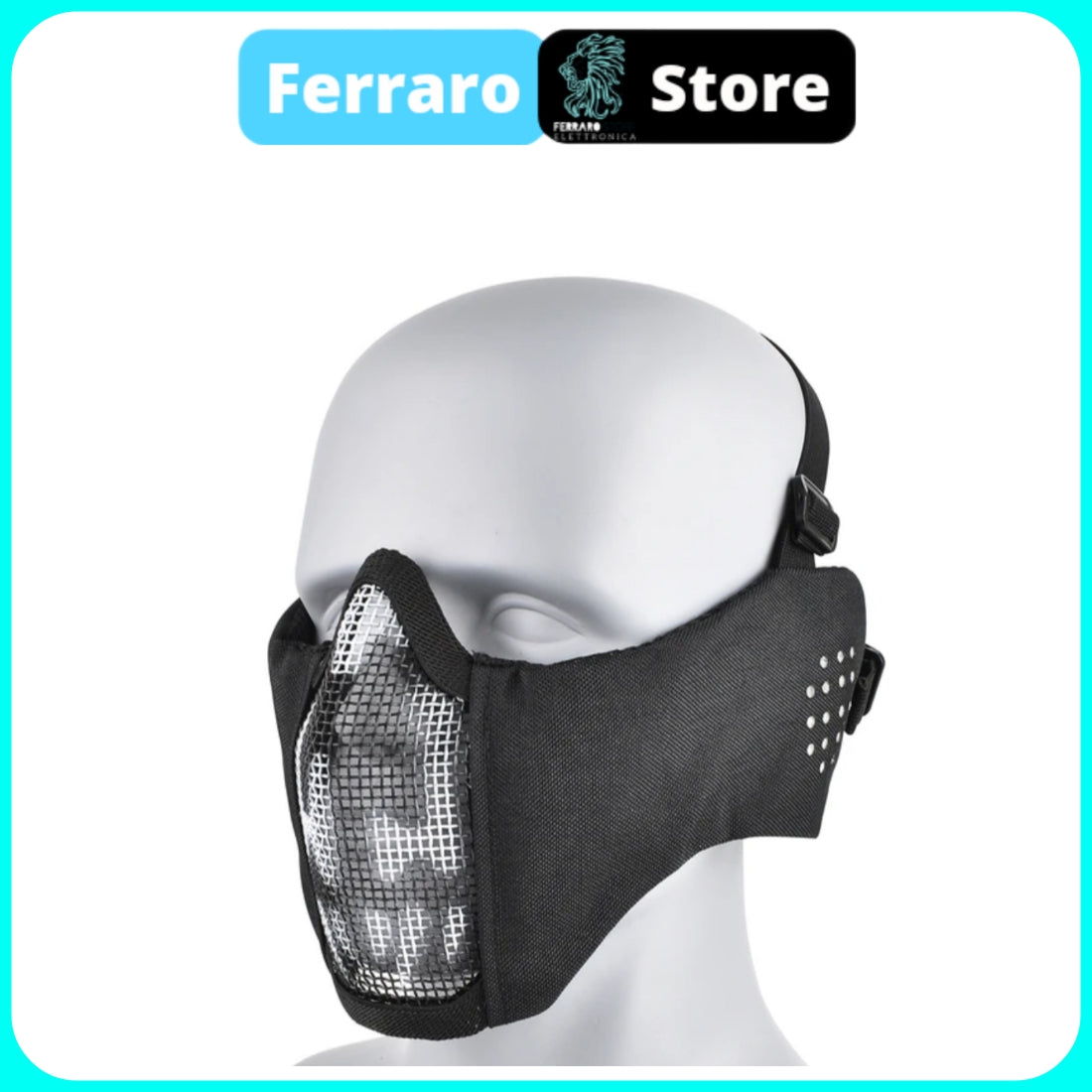 Tactical Softair Mask, Paintball, Mouth Protection in steel mesh, Comfortable, Protective, Breathable, Black and White Camouflage