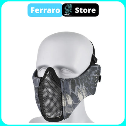 Maschera Tattica Softair, Paintball, Protezione Bocca in rete di acciaio, Comoda, Protettiva, Traspirante, Fantasy Black