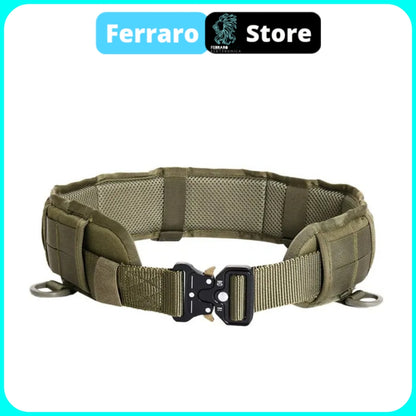 Cintura Tattica - Softair, Cintura Nylon con fibbia multifunzione, tela sportiva, Verde Militare