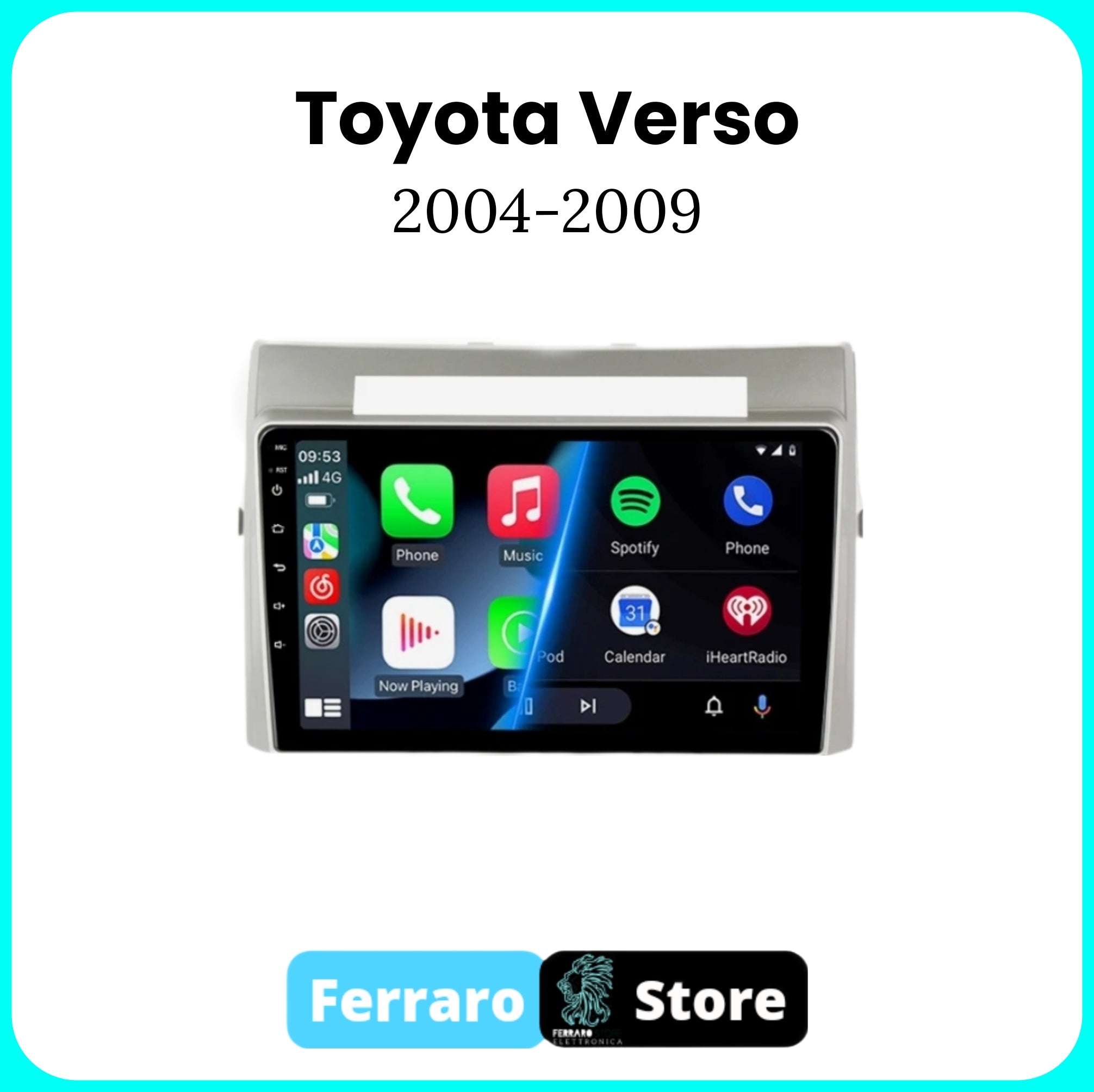 Autoradio per Toyota Verso [2004 - 2009]  - 2GB/4GB/6GB/8GB Sistema auto Intelligente, 2Din 9"Pollici, GPS, Navigatore, Wifi