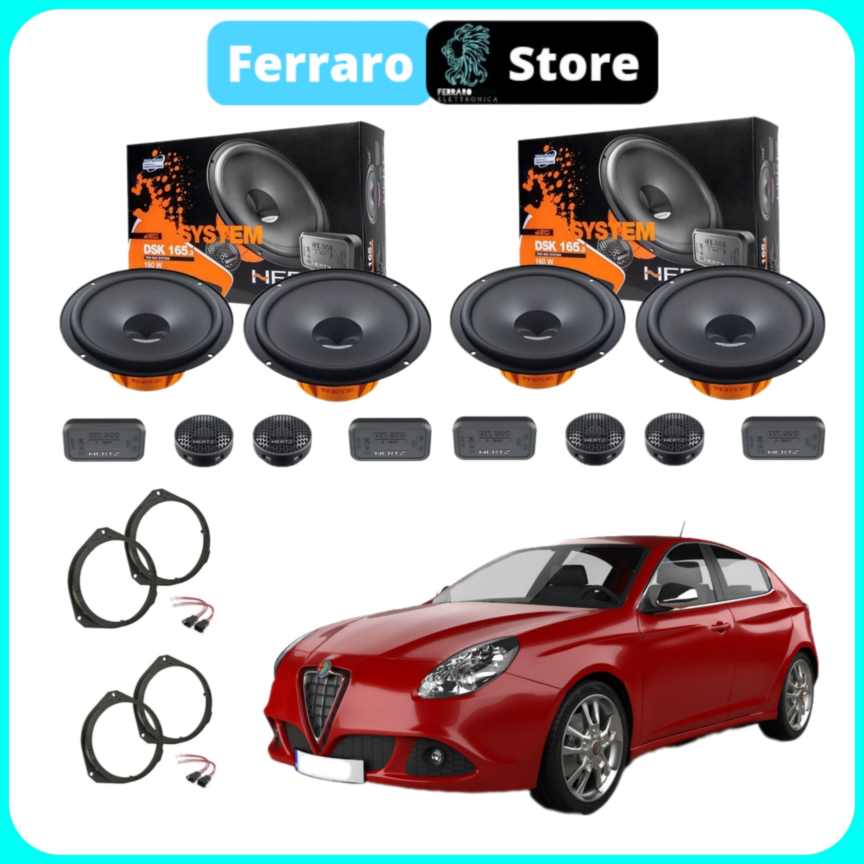 Kit 8 Casse per Alfaromeo Giulietta [Dal 2010>] - Altoparlanti, Hertz, Anteriori/Posteriori