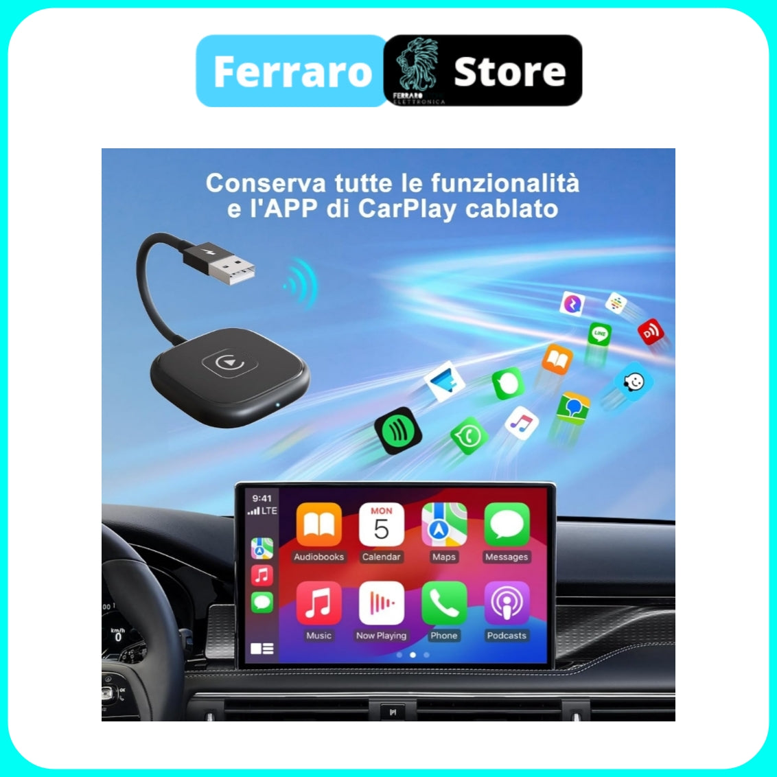 Adattatore CarPlay Wireless - Adattatore Carplay senza fili, Converte il Carplay Cablato in wireless, Android Auto e CarPlay