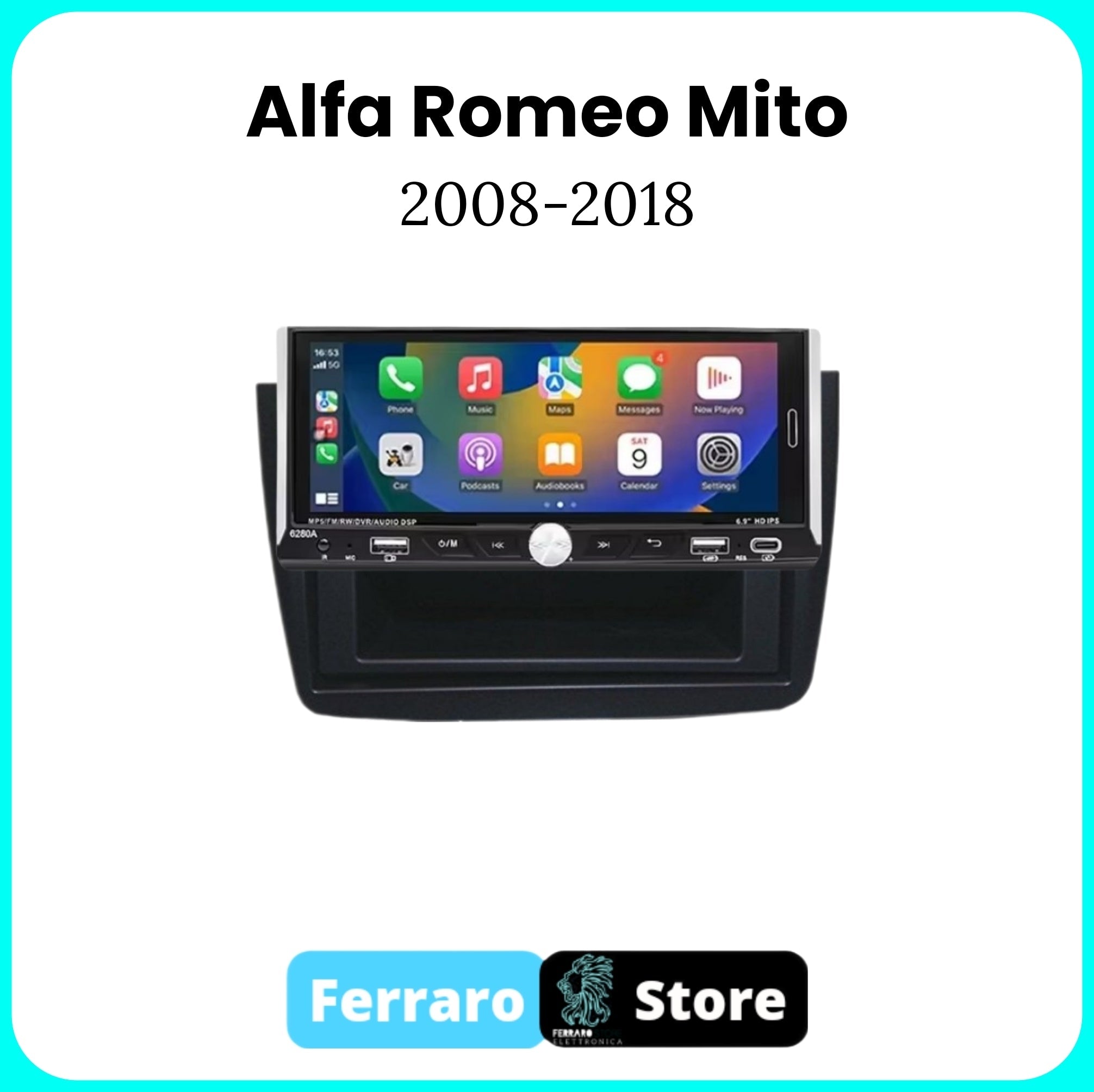 Autoradio per Alfaromeo Mito [2008-2018] - 2/32GB, 1Din 6.9"Pollici, Android, CarPlay & Android Auto, Bluetooth, Radio, GPS, Wifi, Youtube, PlayStore