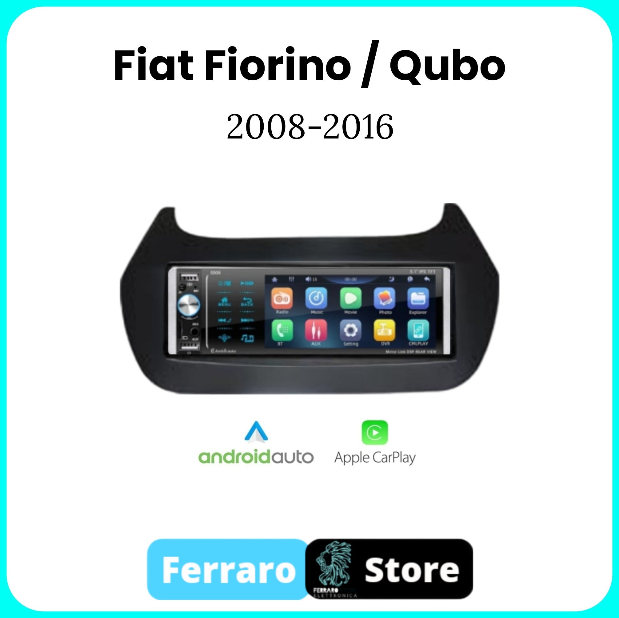 Autoradio per Fiat Fiorino - Qubo [2008 - 2016] - 1Din, Schermo 5.5"Pollici, Bluetooth, Radio, USB, CarPlay & Android Auto Cablato