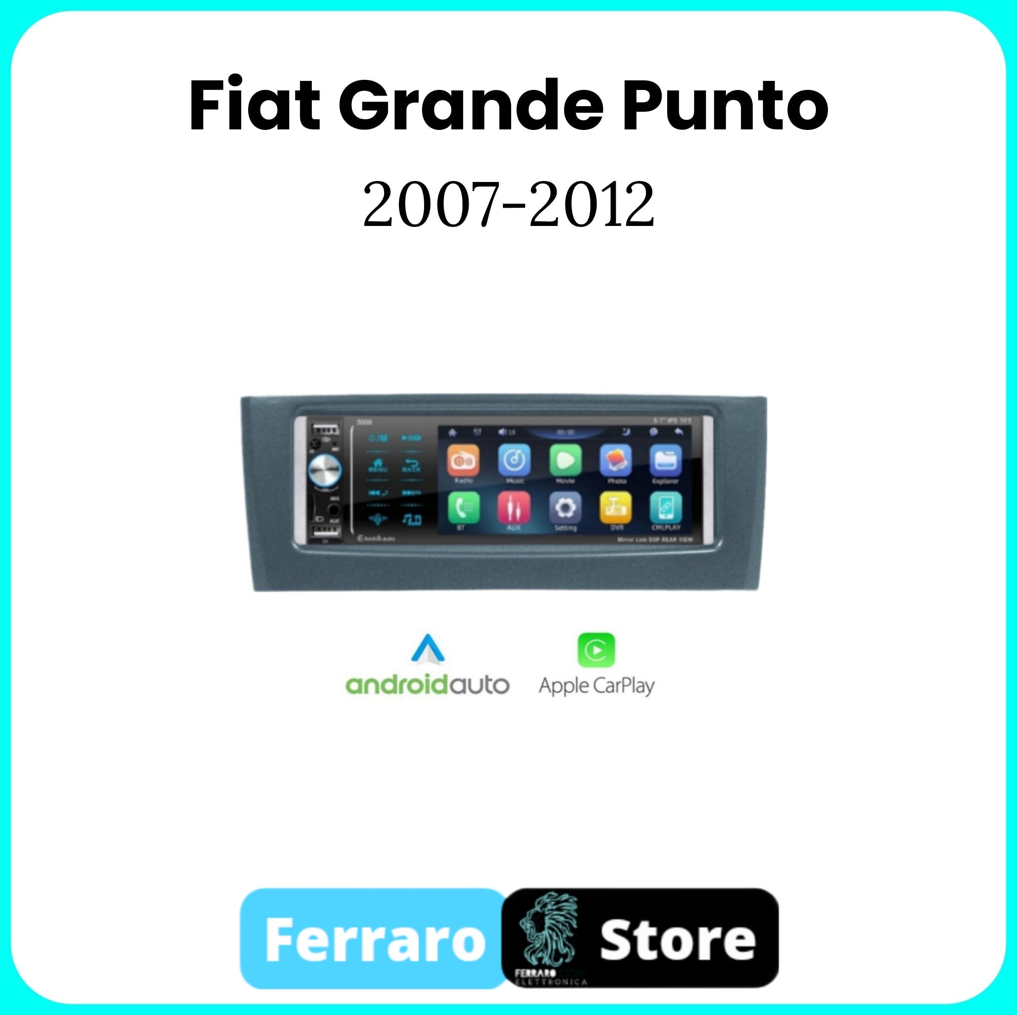 Autoradio per Fiat Grande Punto [2007 - 2012] - 1Din, Schermo 5.5"Pollici, Bluetooth, Radio, USB, CarPlay & Android Auto Cablato