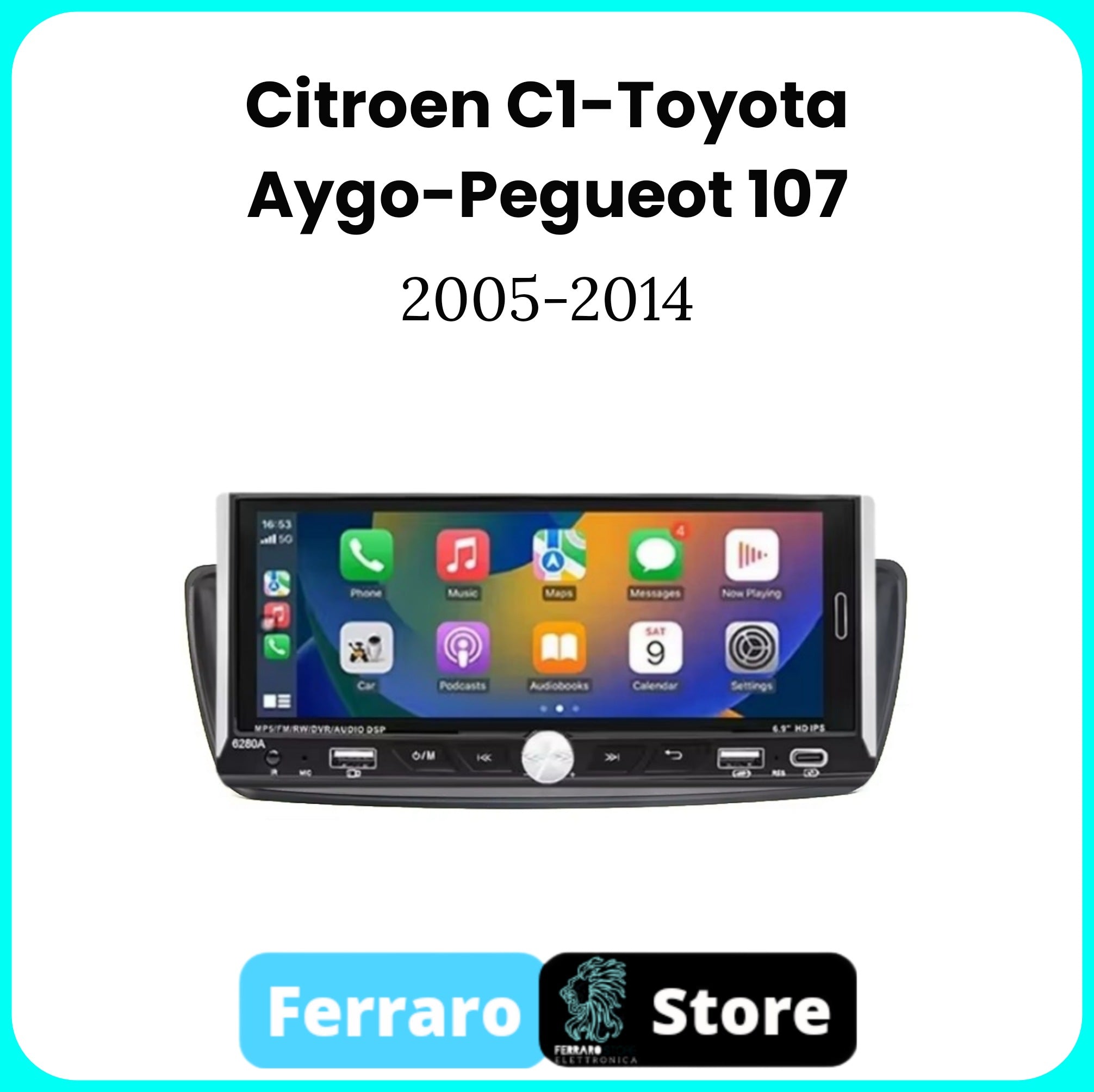 Autoradio per Citroen C1 6.9" | Toyota Aygo | Peugeot 107 | 2005-2014 | Android | Bluetooth | CarPlay | Android Auto | 2/32GB Ram