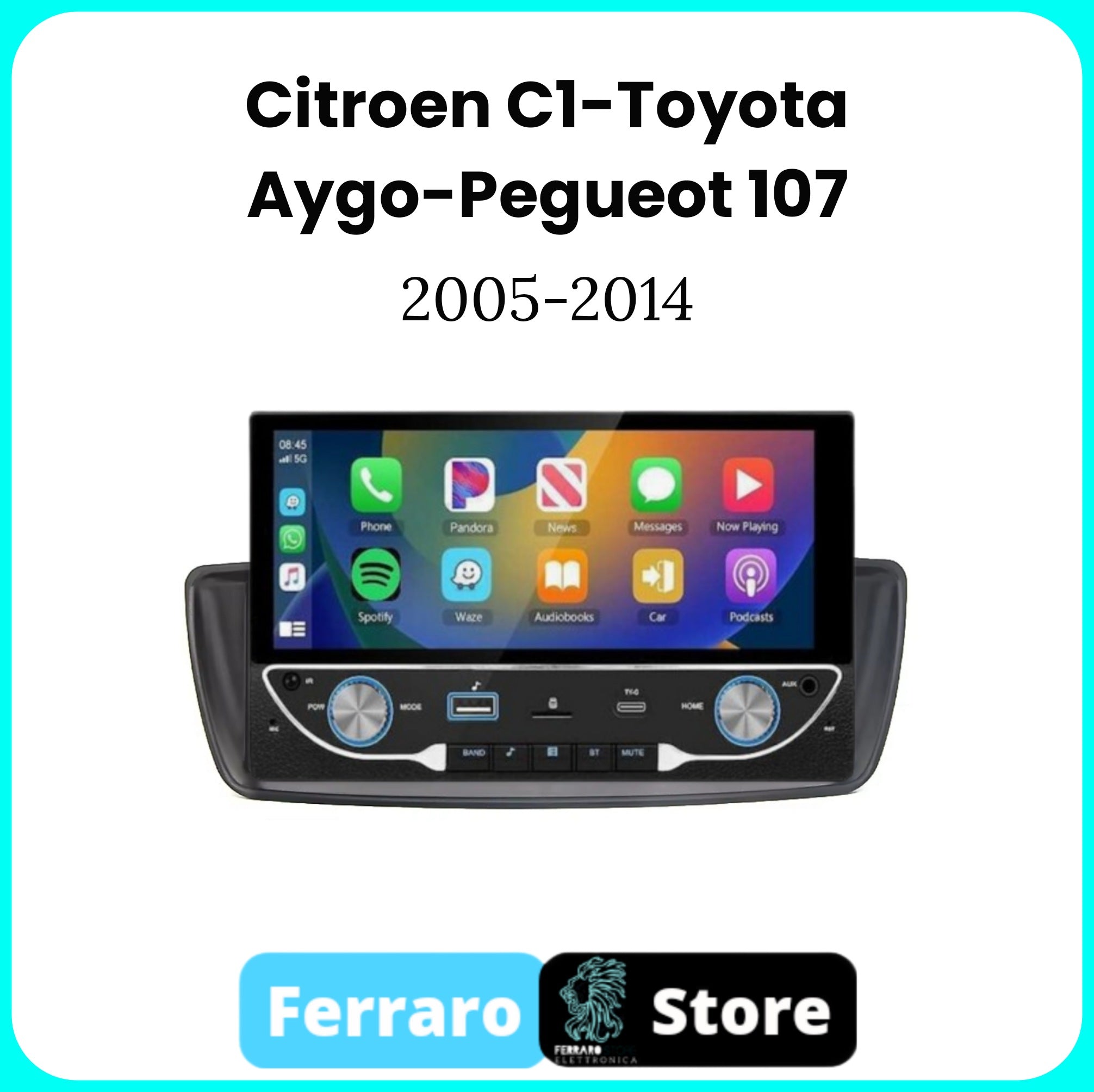 Autoradio per Citroen C1 6.8" | Toyota Aygo | Peugeot 107 | 2005-2014 | Radio | Bluetooth | CarPlay | Android Auto