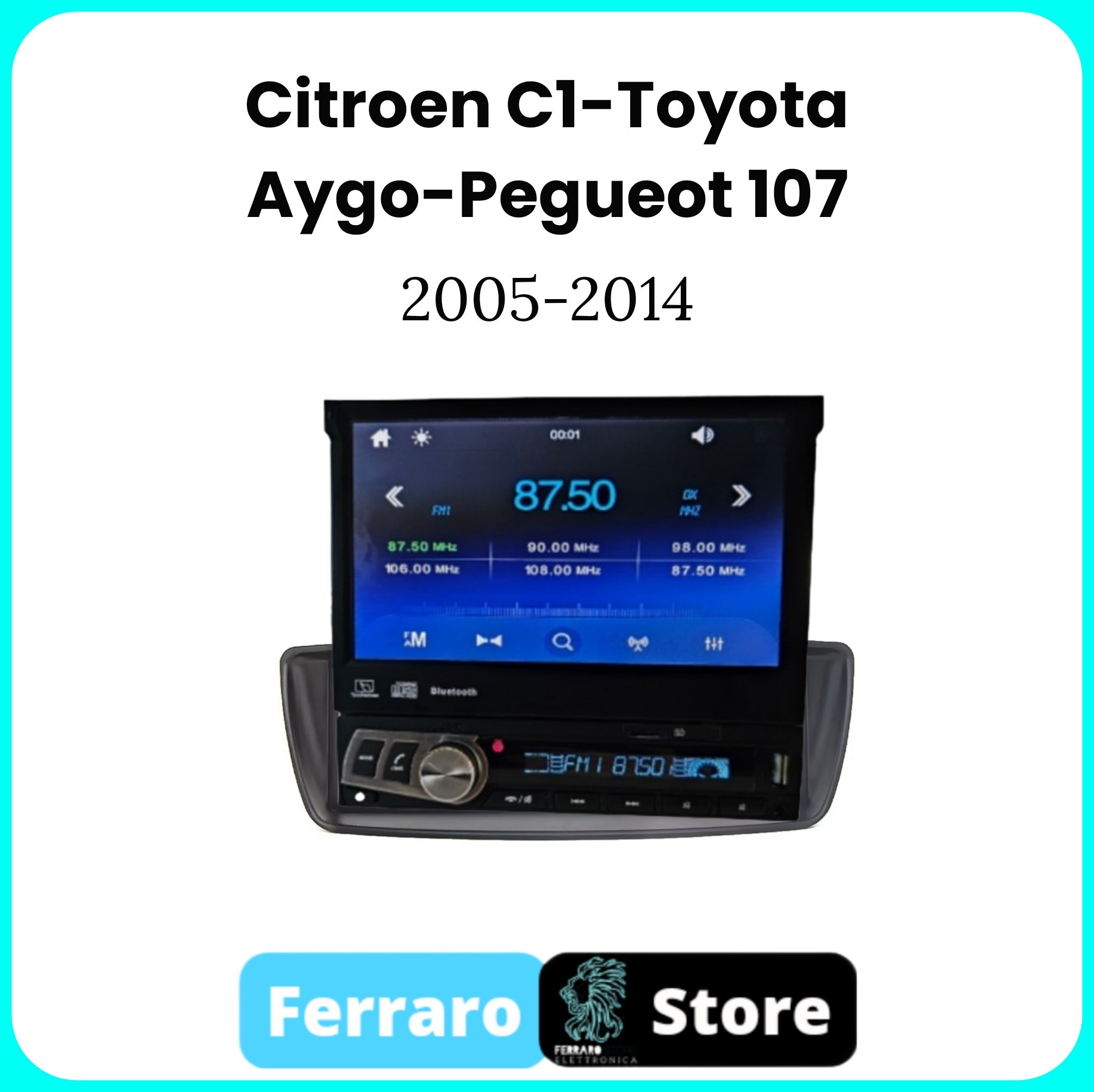 Autoradio per Citroen C1 7" | Toyota Aygo | Peugeot 107 | 2005-2014 | Motorizzato | Bluetooth | Radio | Mirror Link per Android