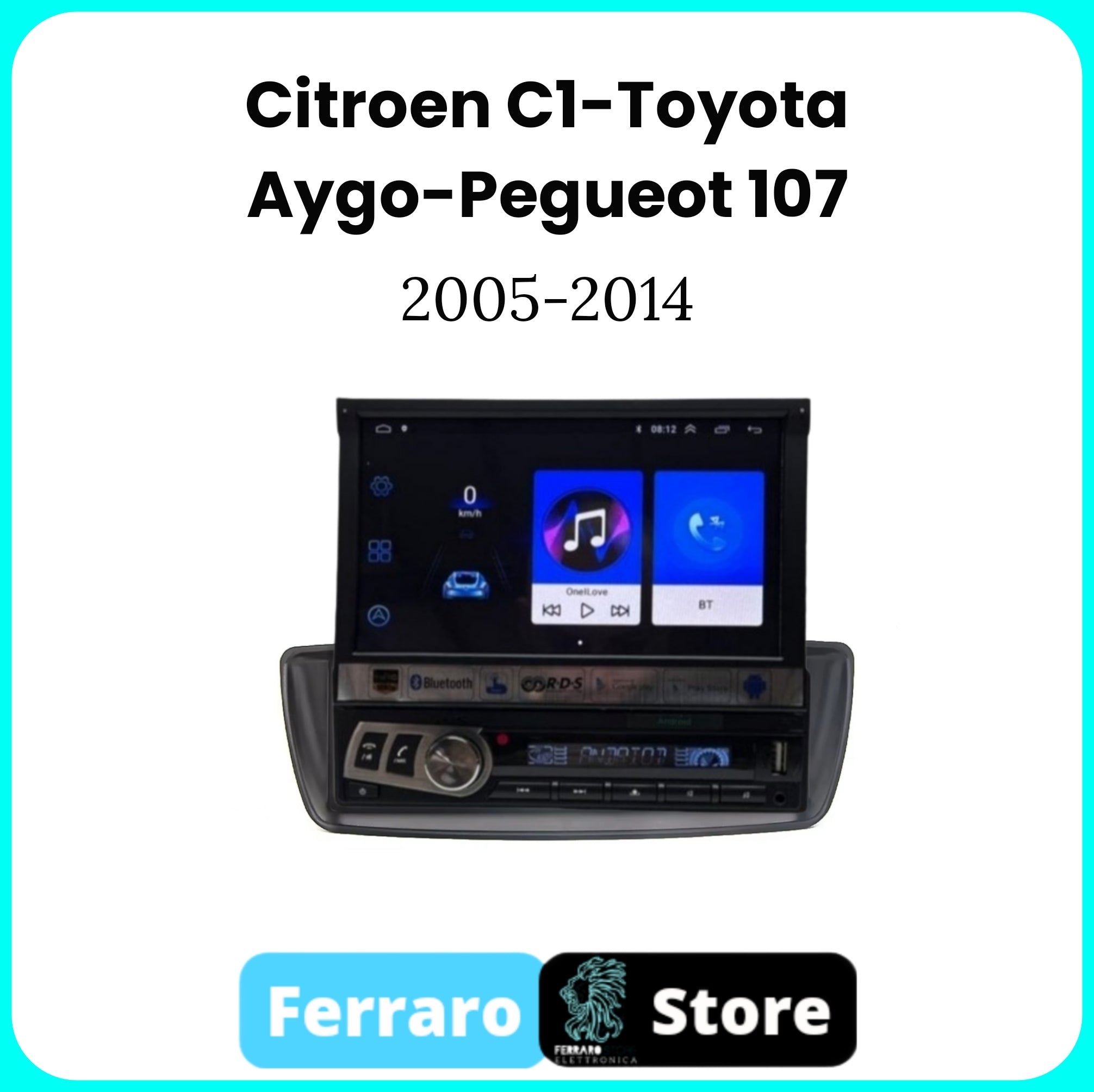 Autoradio per Citroen C1 7" | Toyota Aygo | Peugeot 107 | 2005-2014 | Android | Motorizzato | Bluetooth | CarPlay | Android Auto | 1GB/2GB