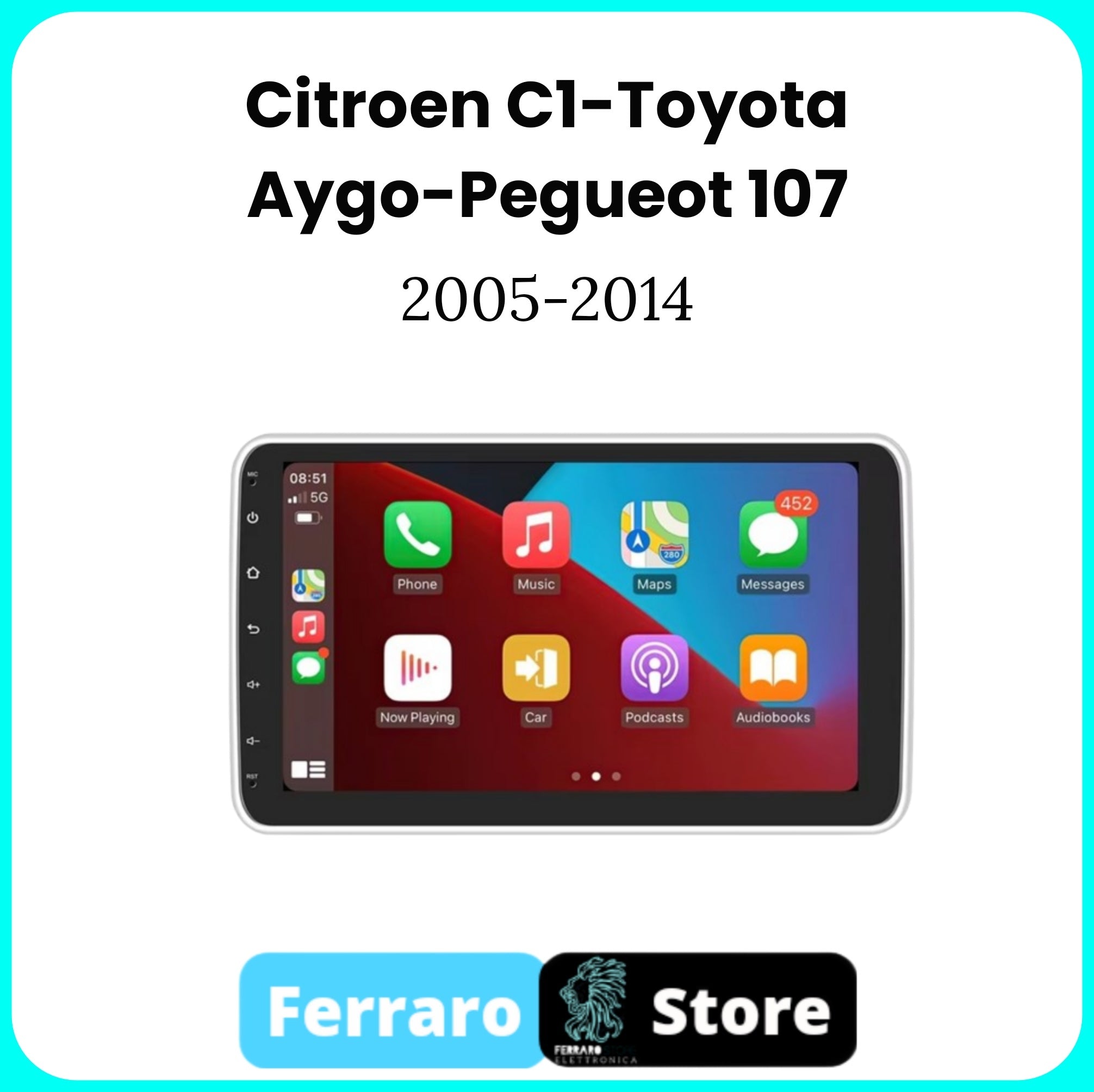 Autoradio per Citroen C1-Toyota Aygo-Peugeot 107 [2005 - 2014] - 2GB/6GB/8GB, Sistema auto Intelligente, 1Din 10"Pollici, GPS, Navigatore, Wifi