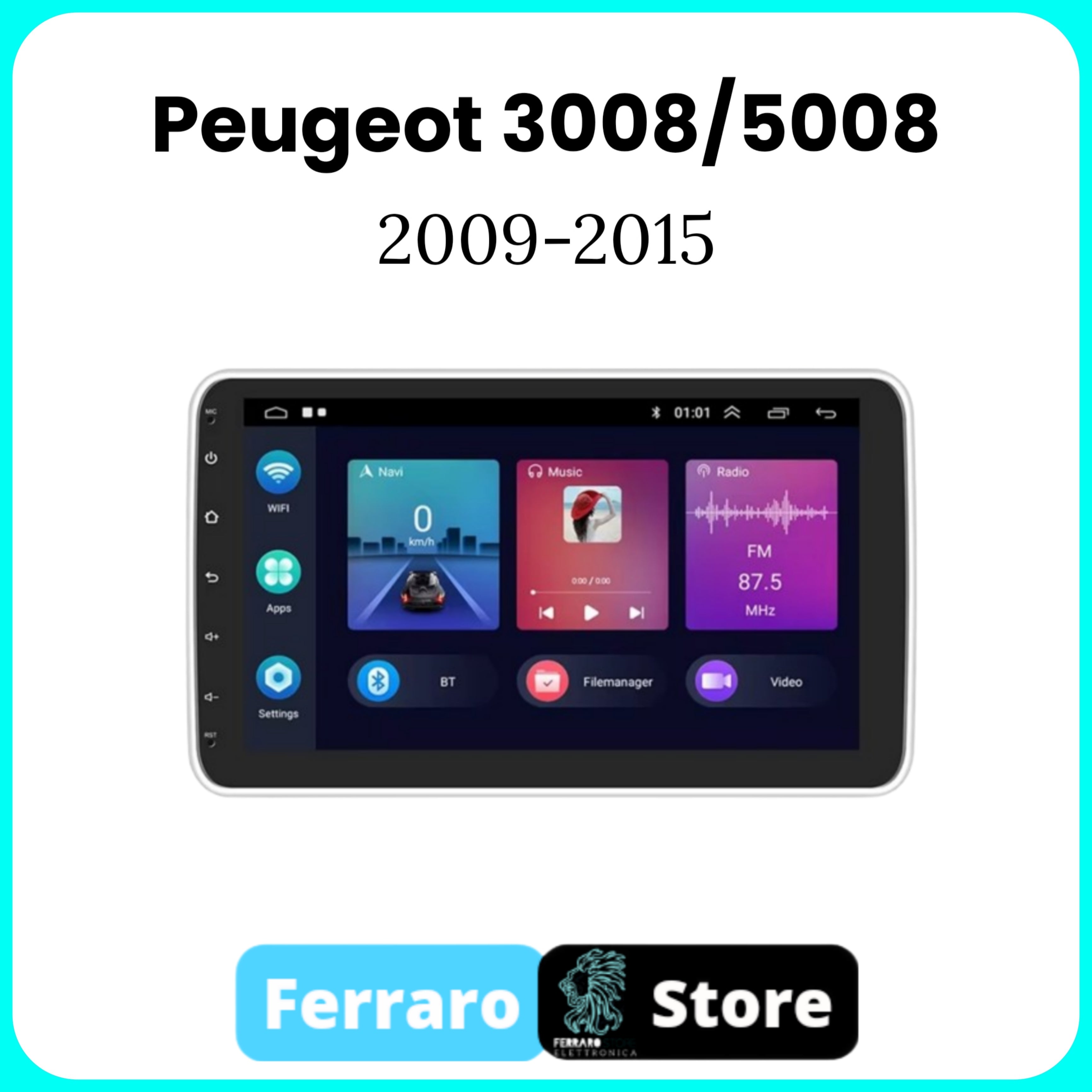 Car Radio for PEUGEOT 3008/5008 [2009 - 2015] - 1Din 10"Inch Android, GPS, Bluetooth, Radio, Navigator, Wifi, PlayStore