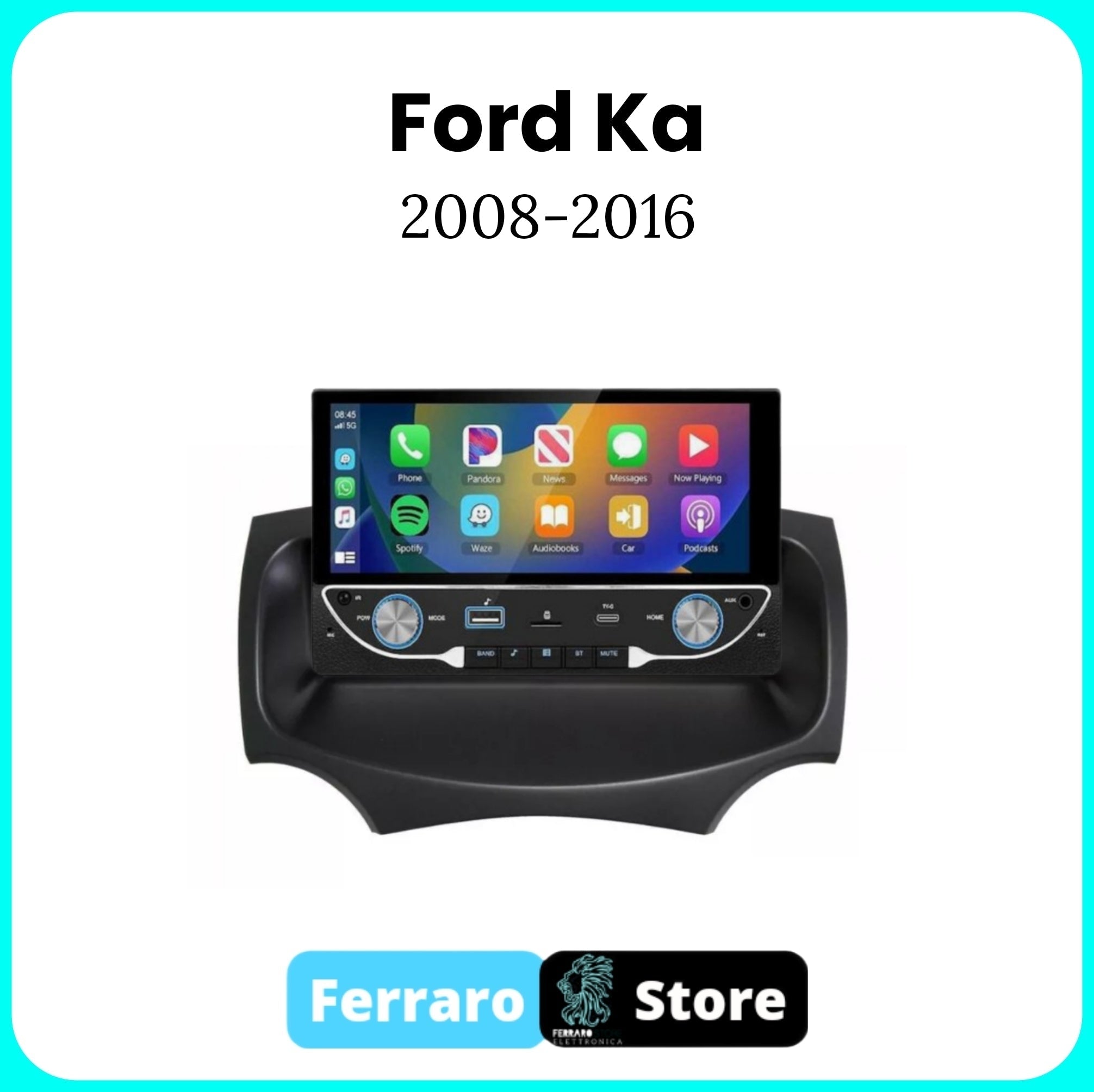 Autoradio per Ford Ka [2008 - 2016] - 1Din, Schermo 6.8"Pollici, Bluetooth, Radio, USB, CarPlay & Android Auto Cablato